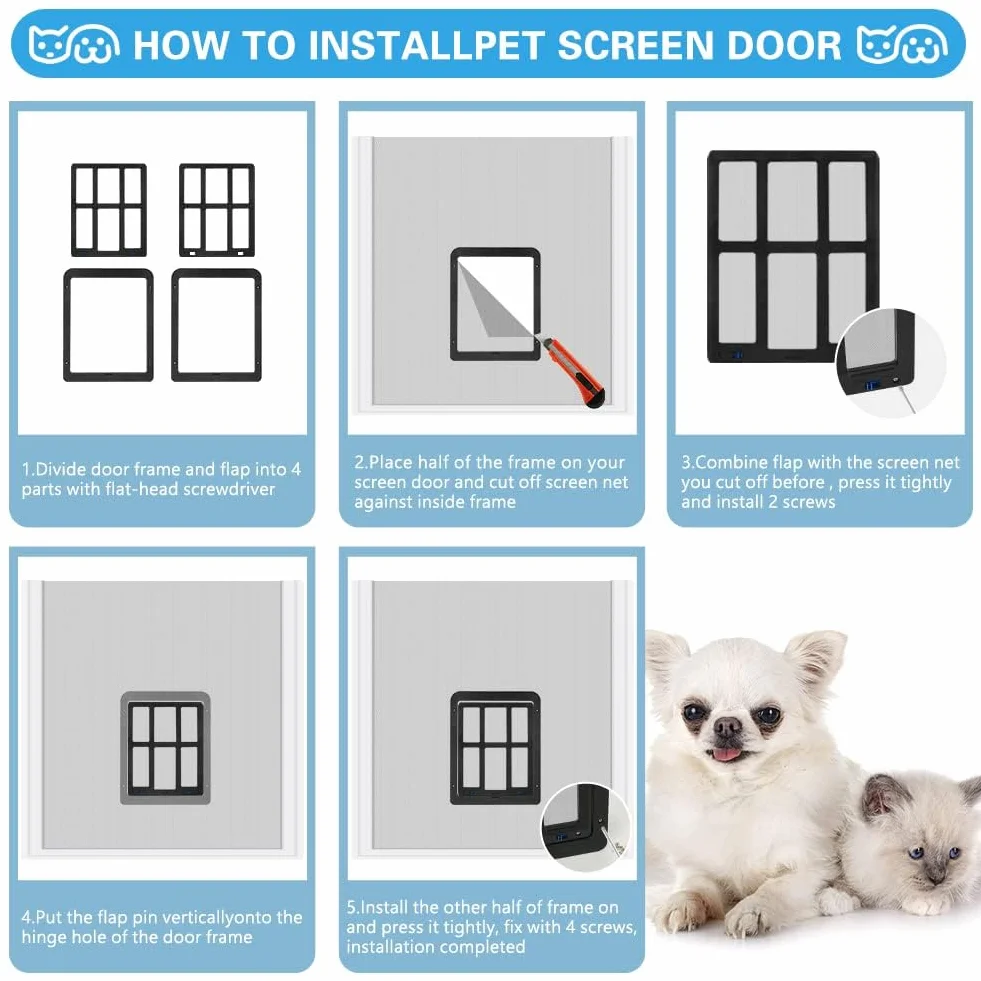 Porta Schermo per Animali Domestici 21x24,5 cm Chiusura Automatica con Serratura Magnetica