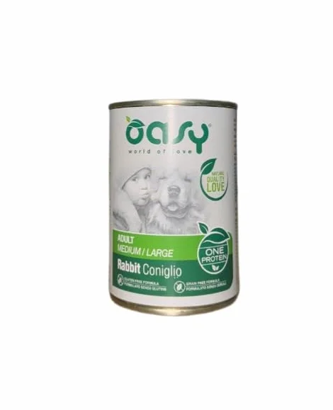 Oasy cane patè Grainfree Monoproteico gusto CONIGLIO | 6 lattine da 400 grammi l'una.