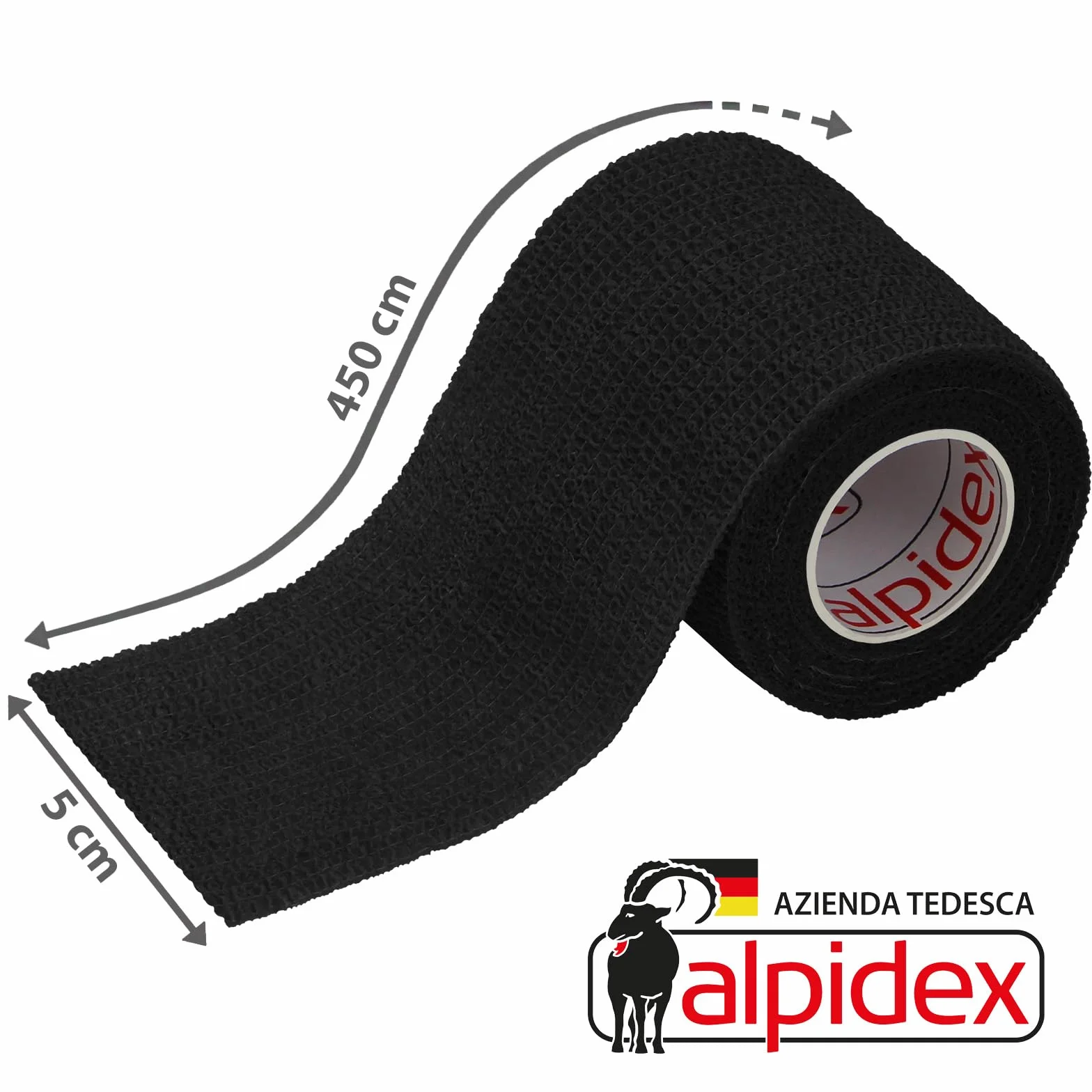 ALPIDEX 6 Rotoli Benda Adesiva 5 cm x 4,5 m Molti Colori Bendaggio Coesivo Fasciatura Personi Animali Garza Elastica Autoadesivo Cavalli Cani Umani, Colore:nero