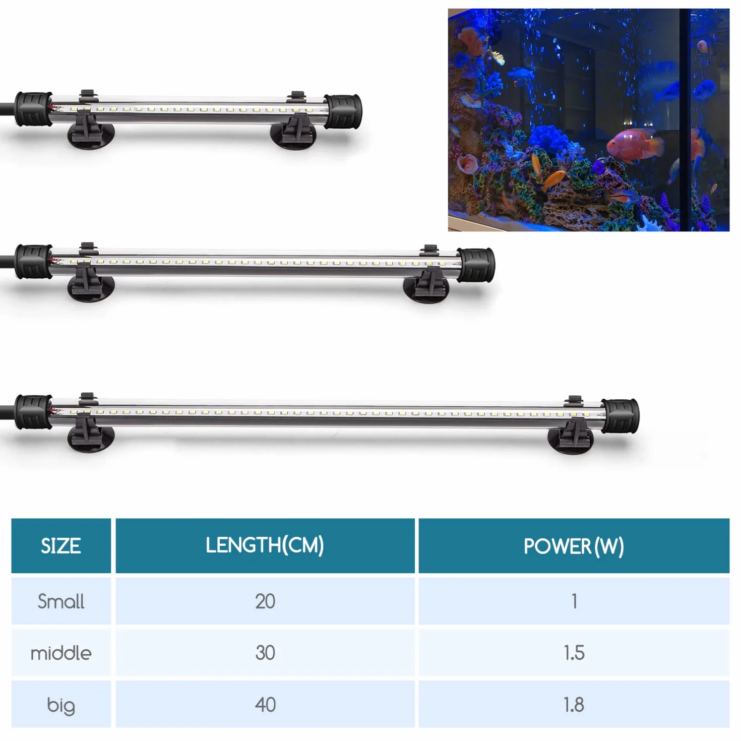 Nobleza - LED Impermeabile per Acquario, Vasca e Piante di Diverse Tensioni e Lunghezze (1.5W 30cm, Luce Bianca)