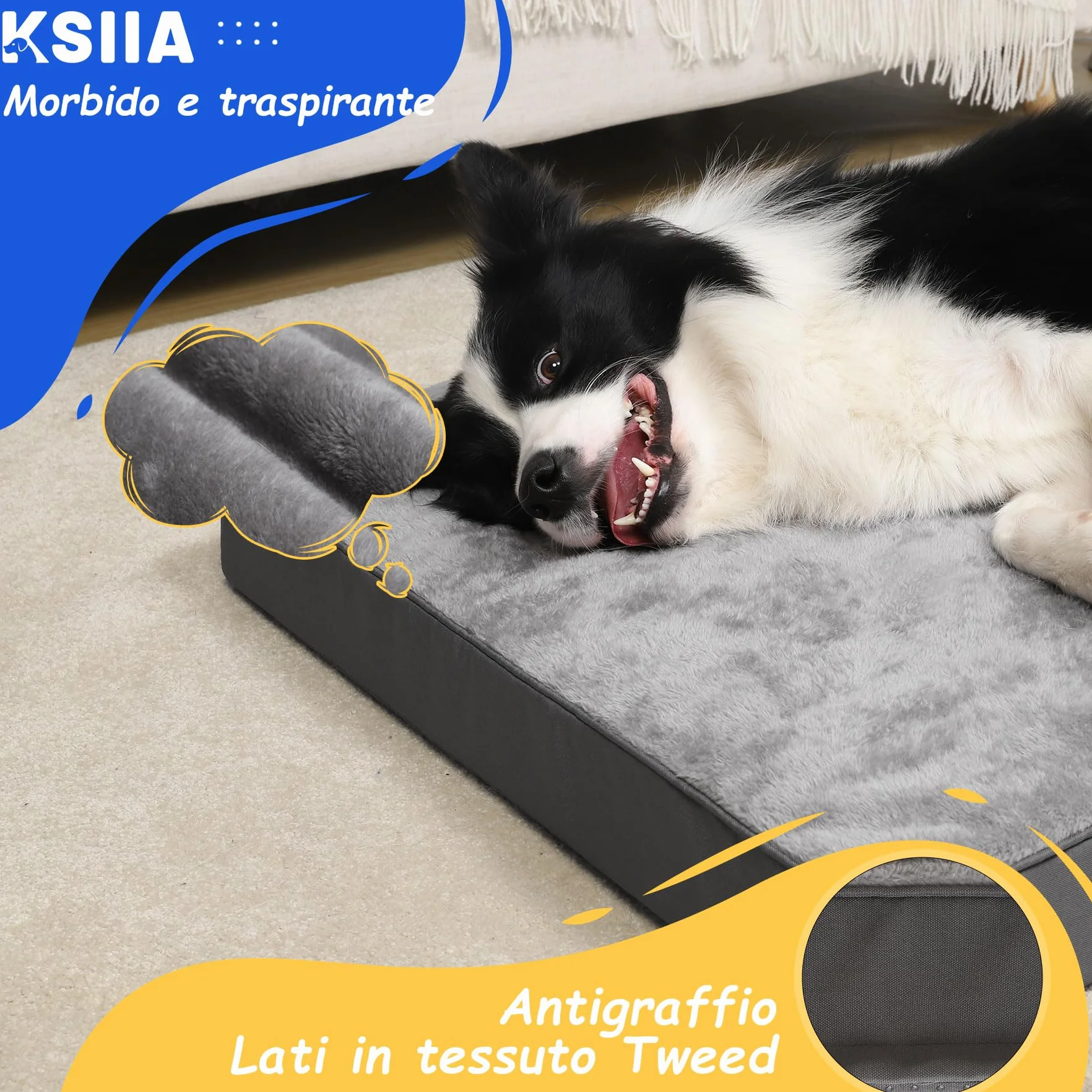 Cuscino per Cani Ortopedico Foam Lavabile 88x55x7cm Grigio