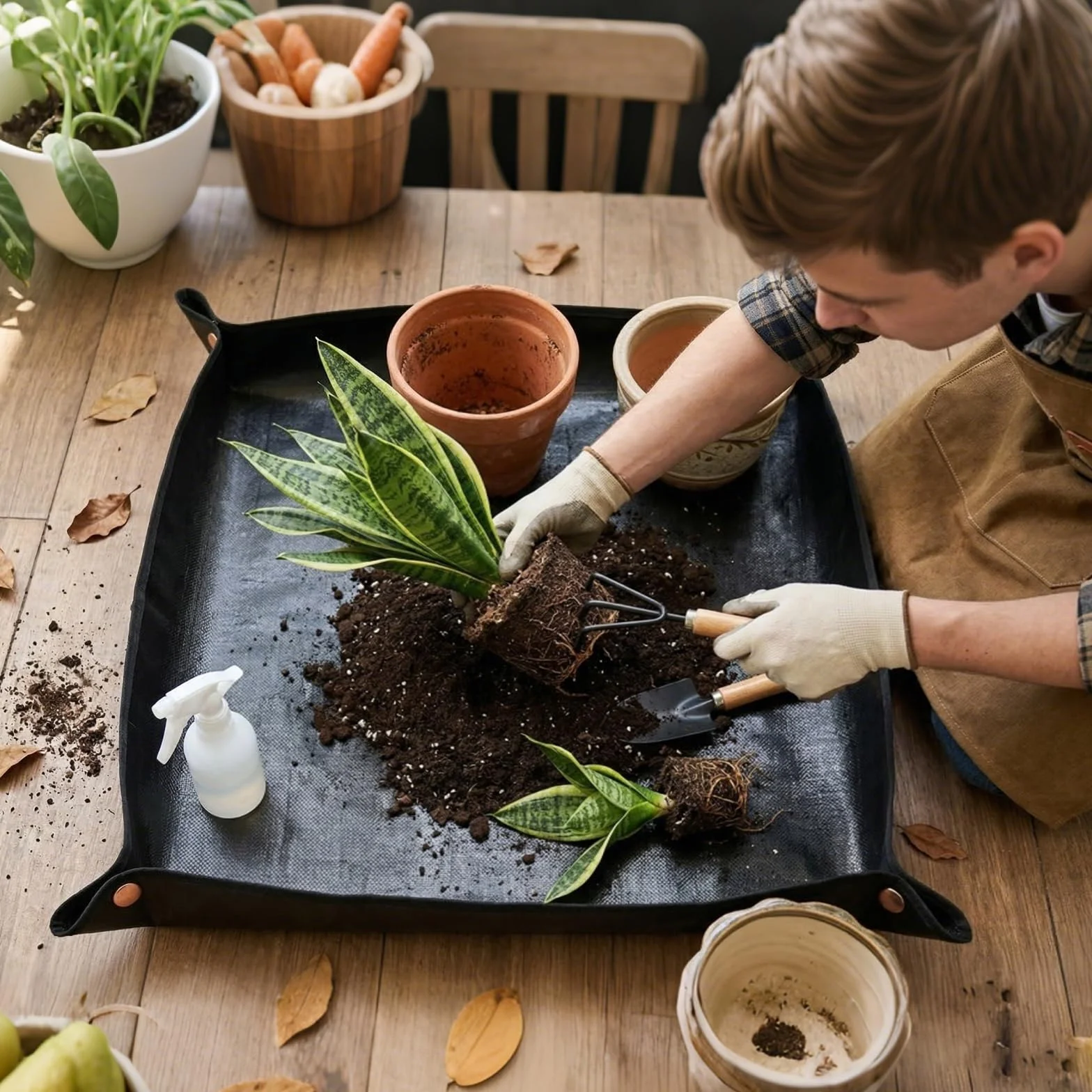 Tappetino per Rinvaso, PE Tappetino per Piante, Tappetino per Piantare Per Piante da Set Giardinaggio per Interni, Verde (Nero1)