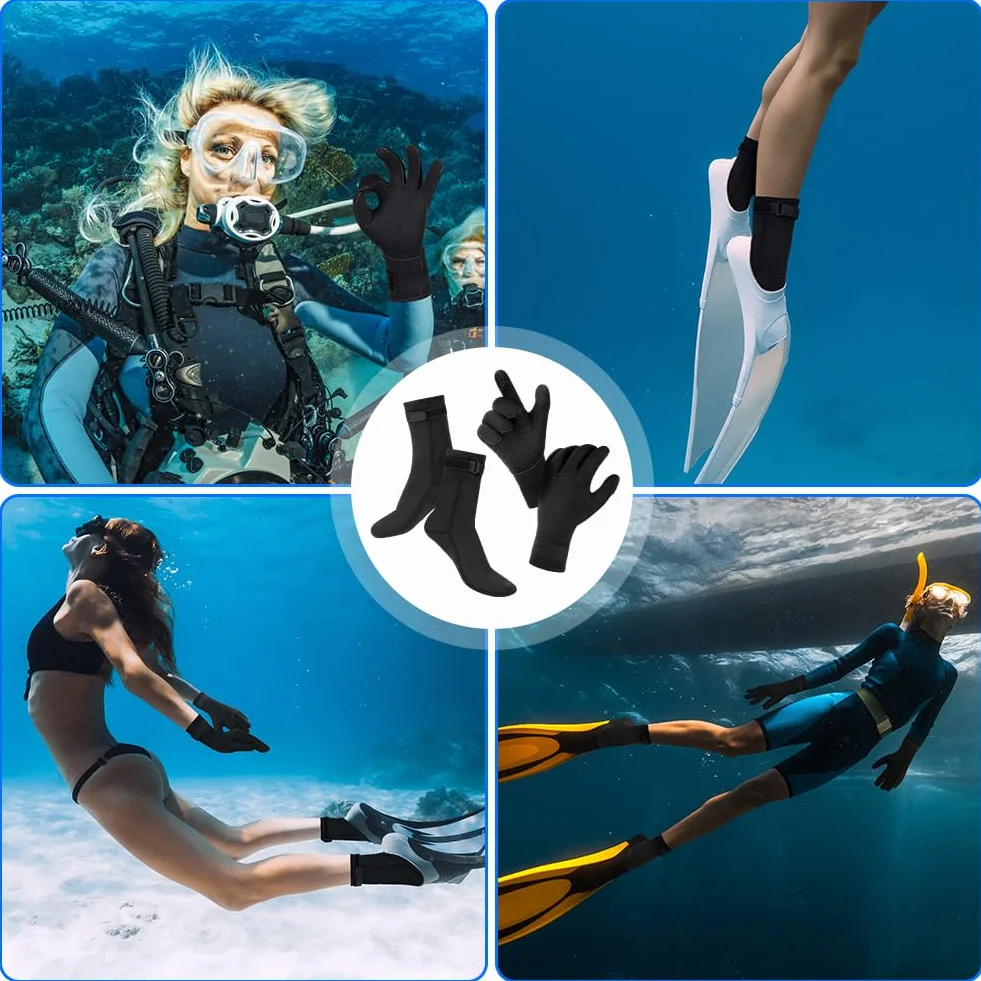 AUAUY Guanti e Calzini in Neoprene Elastico, Unisex 3mm Guanti e Calzini da Muta Termica, Polso Elastico e Particelle Antiscivolo, per Immersioni Snorkeling Surf Pagaia Kayak Nuoto
