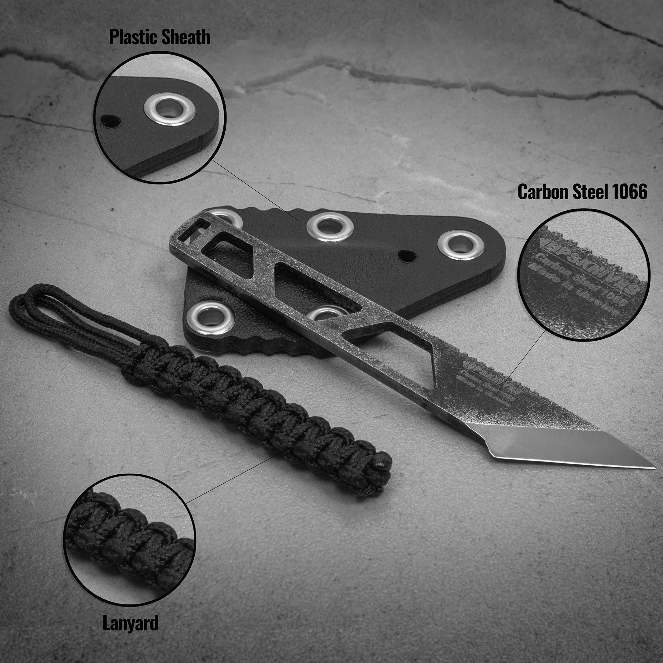 BPSKNIVES Mini Kiridashi - Coltello a lama fissa scheletrato con custodia in plastica - Coltello con fodero - Coltello da tasca a lama fissa in acciaio al carbonio
