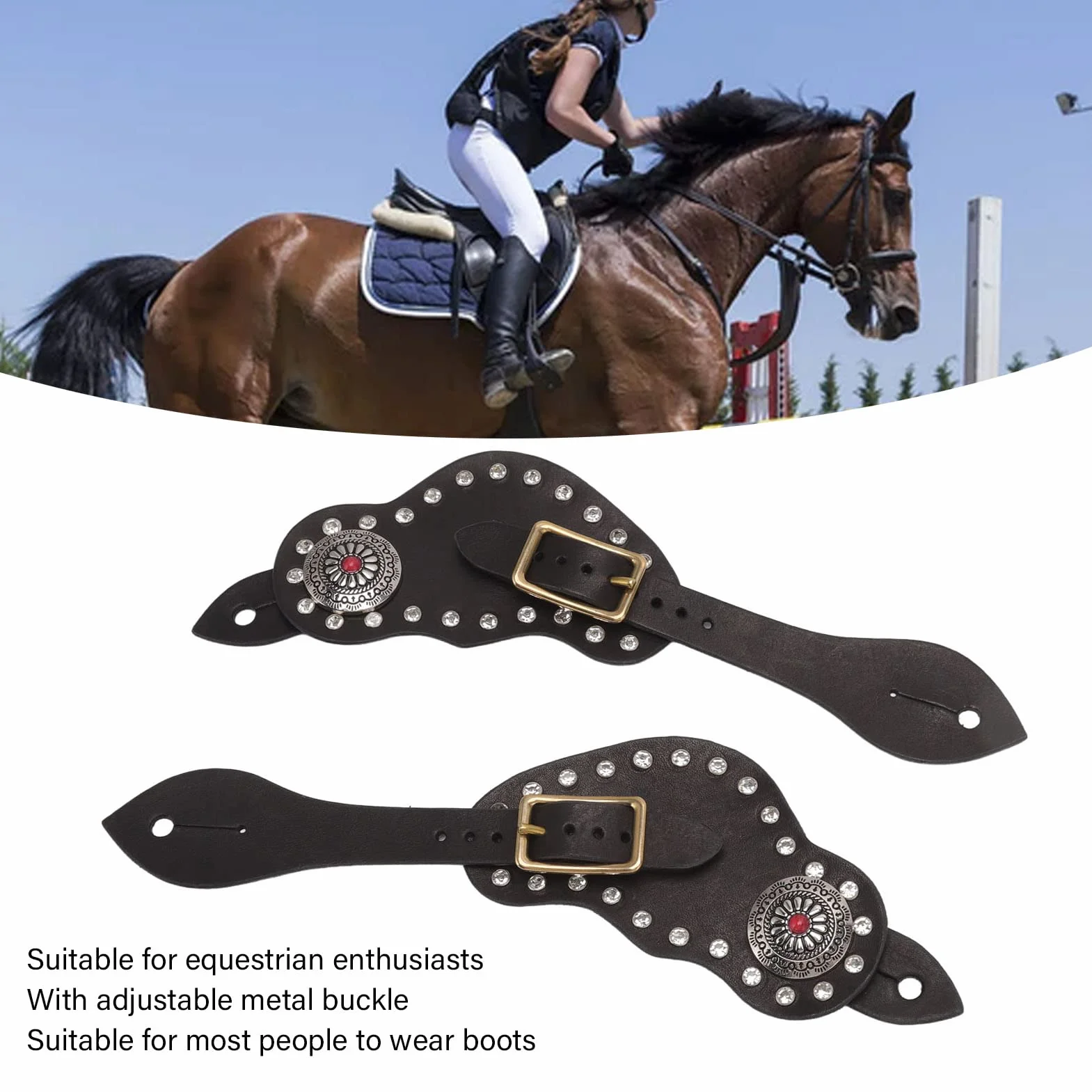 Cinturini per speroni in Pelle per Uomo Donna, Cinturini per speroni Occidentali in Pelle Stile Vintage Occidentale Equipaggiamento Protettivo per Equitazione Accessori equestri