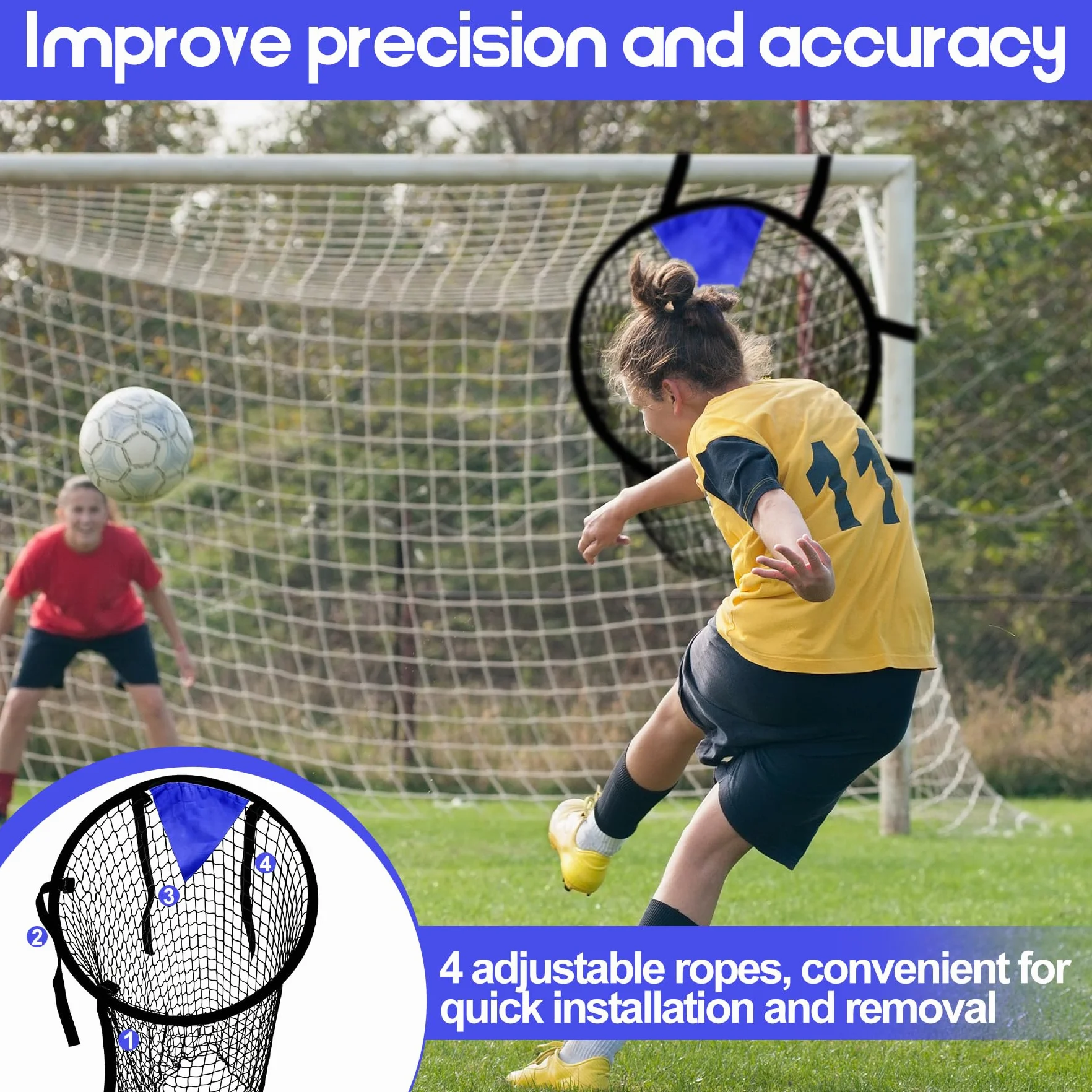 TZEKING Obiettivo da Calcio Rete, 2 Pezzi Porta da Calcio con Bersaglio Appeso, Top Bins Target per Allenamento di Precisione Tiro, Rete Calcio Pieghevole con Cinturini Regolabili per Bambini e Adulti