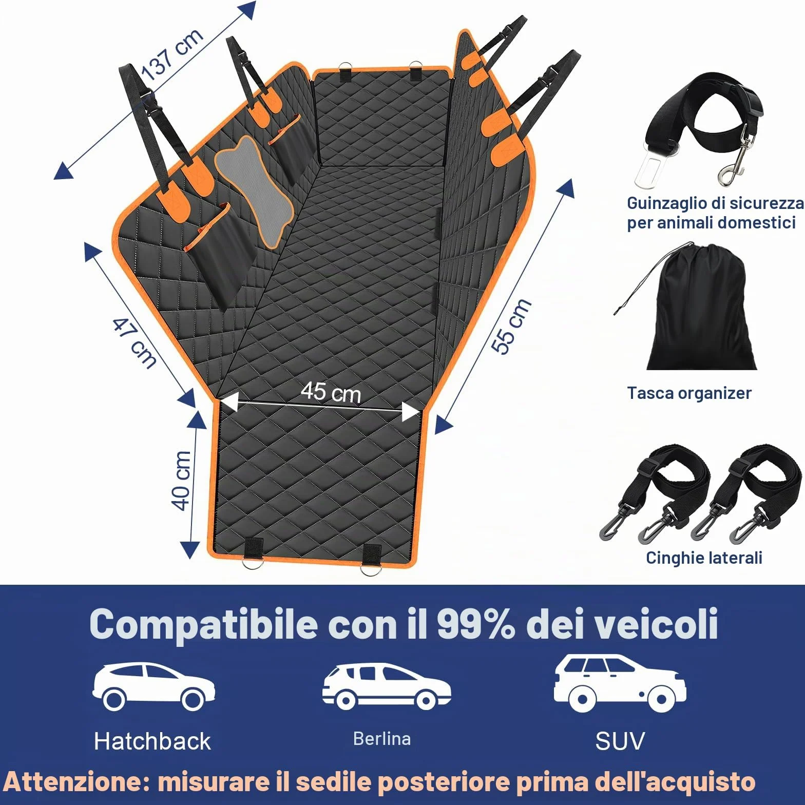 Vortix Coprisedile Auto Per Cani – Protezione Interni Da Macchie, Graffi E Peli Di Animali Domestici