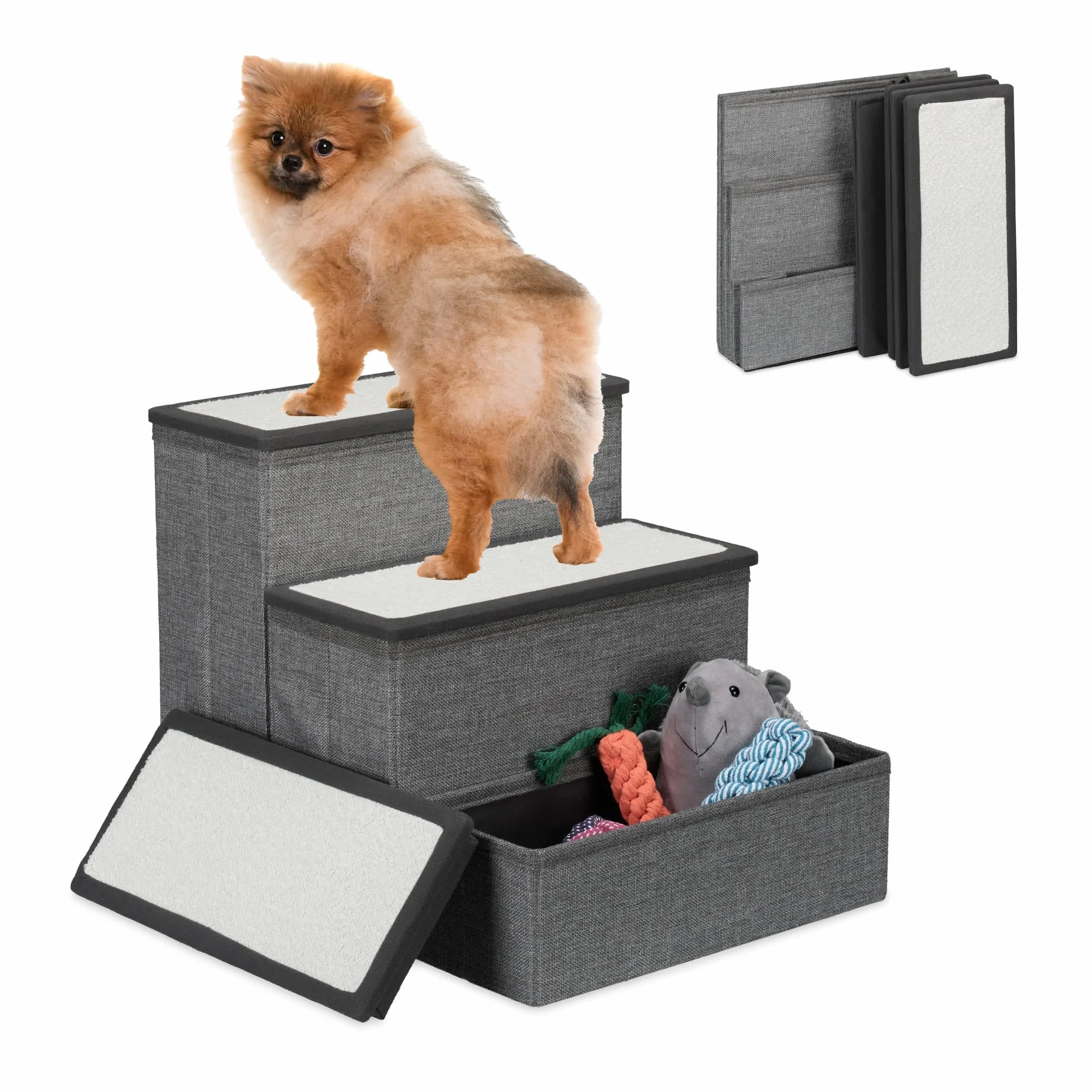 Relaxdays Scaletta a 3 Gradini per Cani e Gatti Pieghevole 39x40x49 cm Grigio Bianco