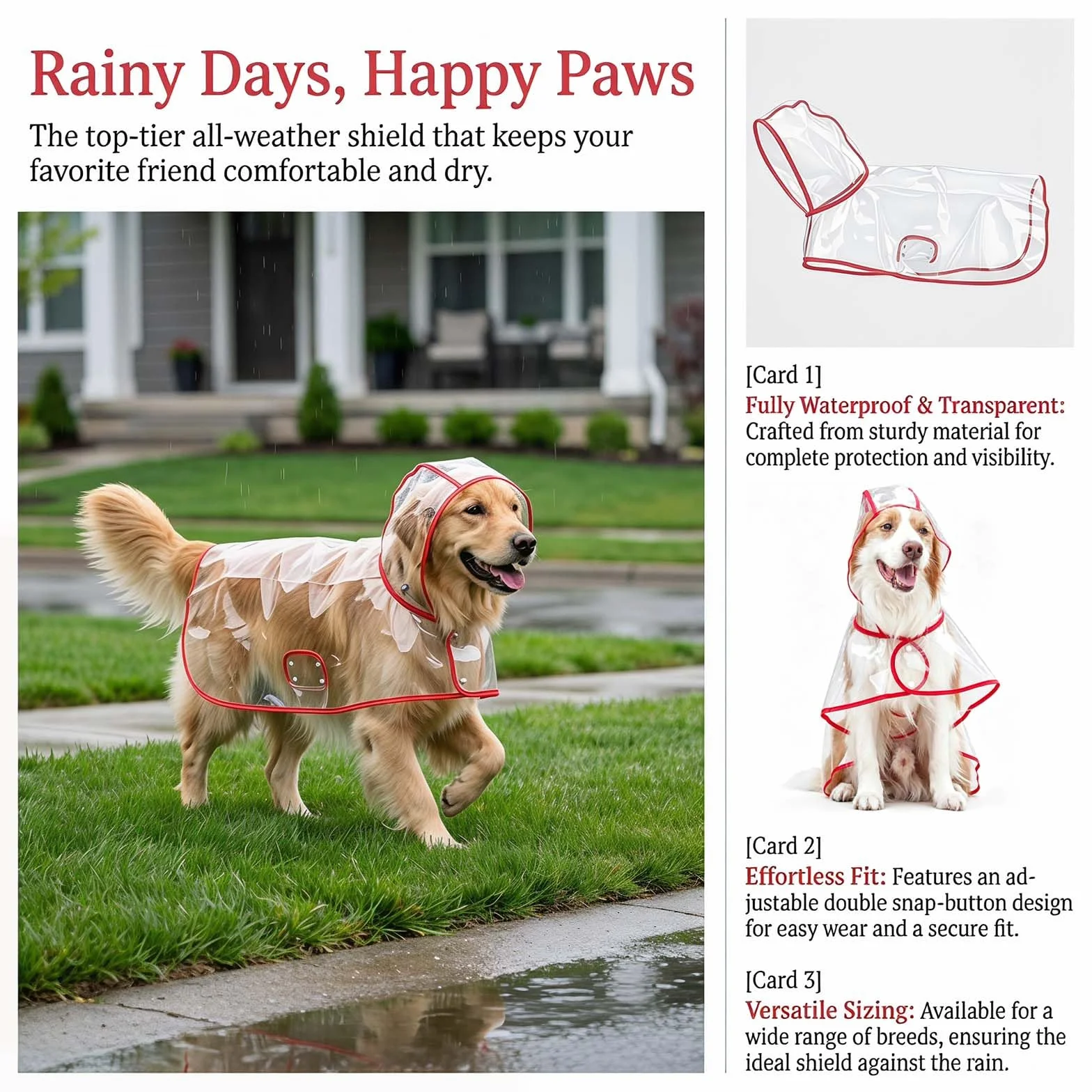 Impermeabile per Cani,S-2XL Cani Cappotto Impermeabile con Cappuccio Trasparente Adatto A Cani da Piccola a Grande Taglia, Ideale per Passeggiate Ed Escursioni Sotto La Pioggia (L)