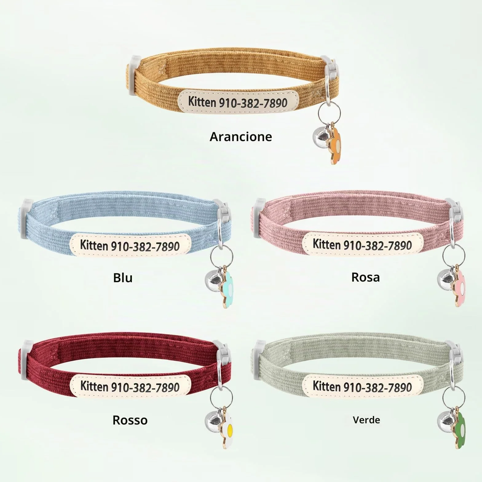 Collare per gatti personalizzato con stampa UV nome e numero di telefono – Collare regolabile per animali domestici con campana