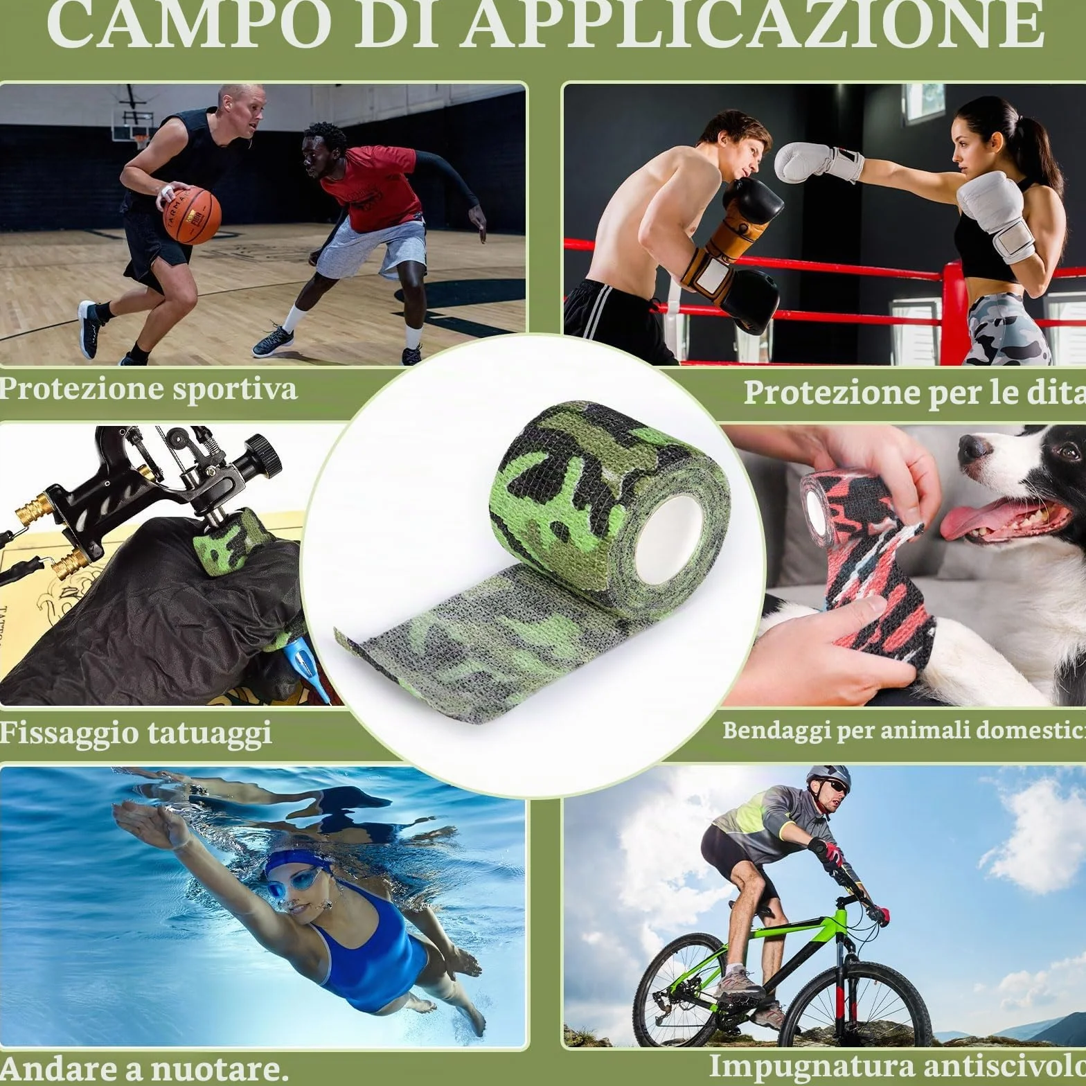 16 Rotoli Benda Elastica Autoadesiva, 5cmx4,5m Benda Elastica Coesiva, Nastro Crossfit, Garza Adesiva Coesiva Benda per Sportivo, Dita, Caviglia, Ginocchia, Gatti, Cani, Cavalli, Mimetico