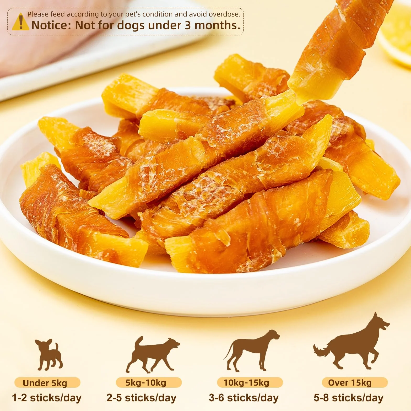 Bastoncini di formaggio avvolti in pollo 200g - Sapore latte intenso, proteine ​​di alta qualità - Snack ideali per l'addestramento e l'interazione canina