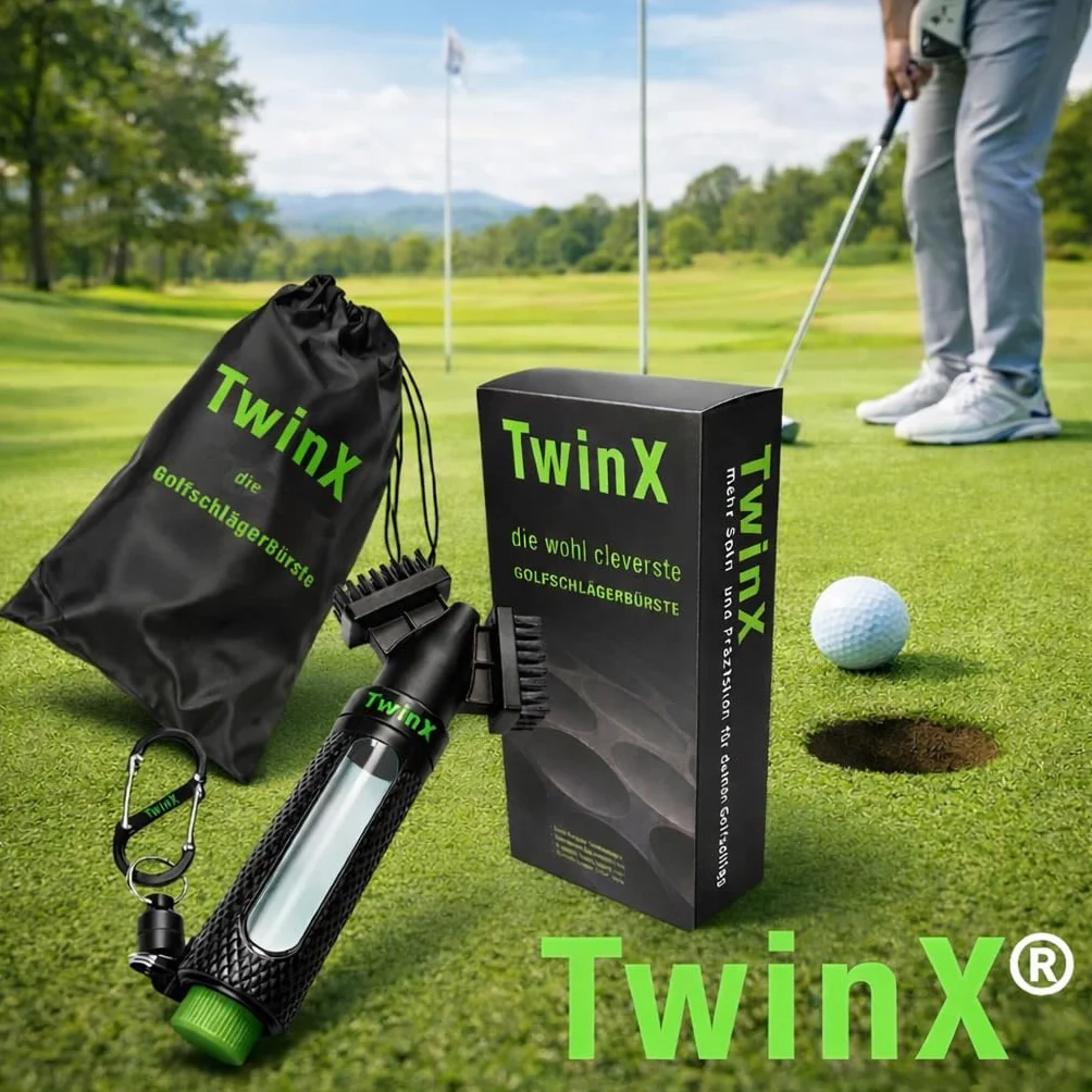 Spazzola da golf Premium con serbatoio acqua e funzione spray, doppia setole, magnete e moschettone