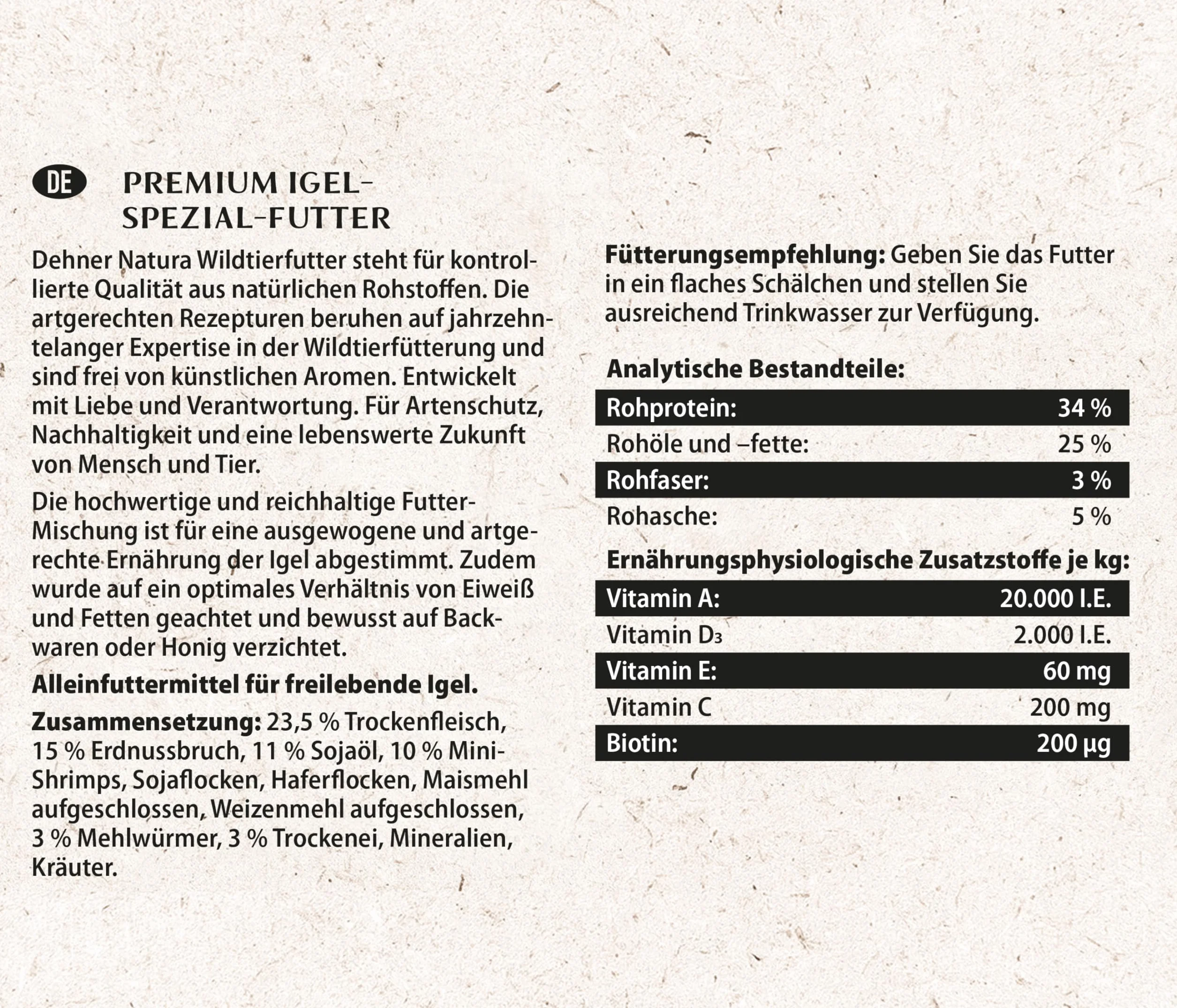 Dehner Natura Premium Cibo per Ricci, Cibo Completo per Ricci, Alimentazione Naturale e Adatta, 1,5 kg