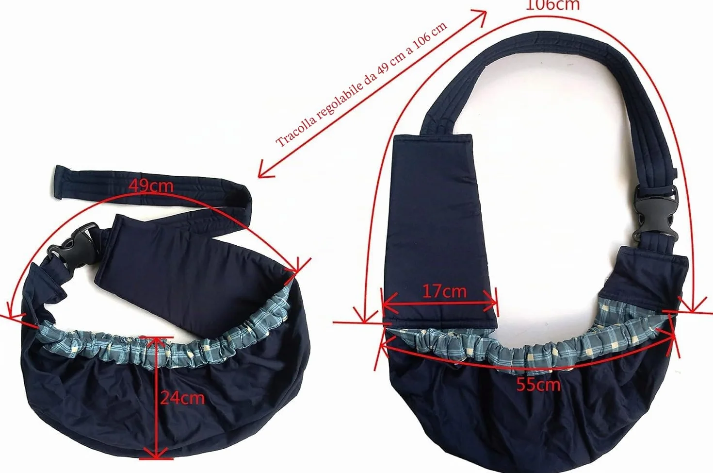 Borsa per Animali Domestici Pet Sling Carrier, Regolabile Zaino Tracolla, Per Animali Di Piccola(Blu Plaid)