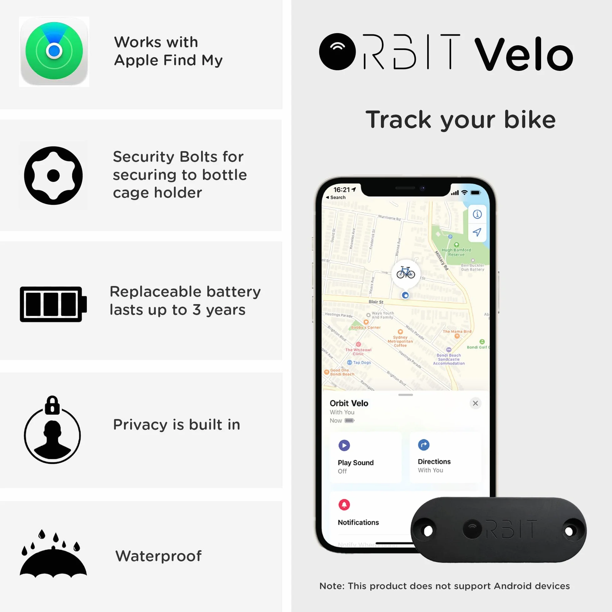 Orbit Velo Tracker per Bici, Find My Apple