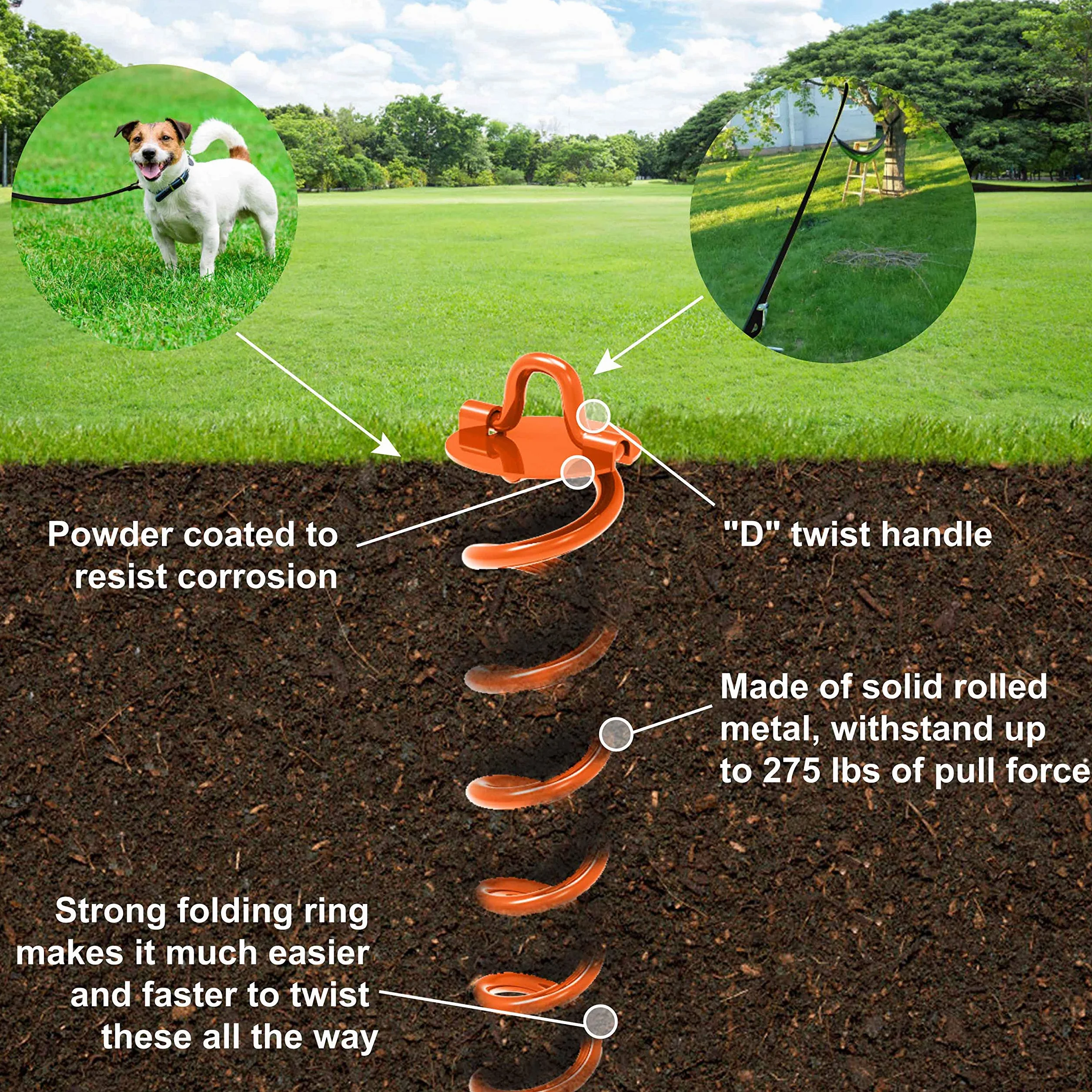 ABCCANOPY Ancoraggio a spirale con laccio per cani, picchetti di ancoraggio per trampolino per altalene di ancoraggio, porta da basket portatile, gazebo, tenda, legami bonus per legare il cane, 4
