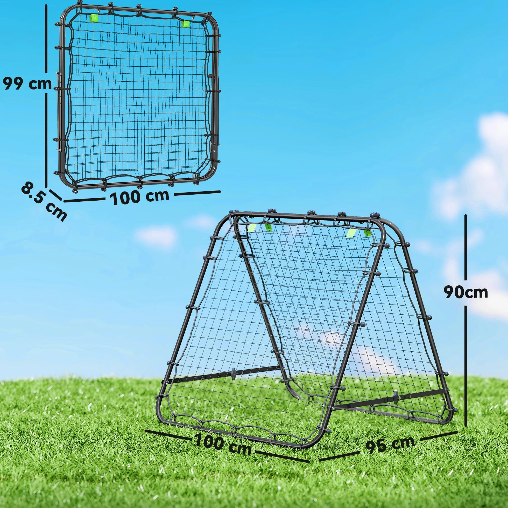 HOMCOM Rete di Rimbalzo per Calcio Pieghevole, Rete da Calcio Rimbalzante con Angolazione Regolabile in Acciaio, per Allenamento Baseball e Pallavolo, 100x95x90 cm