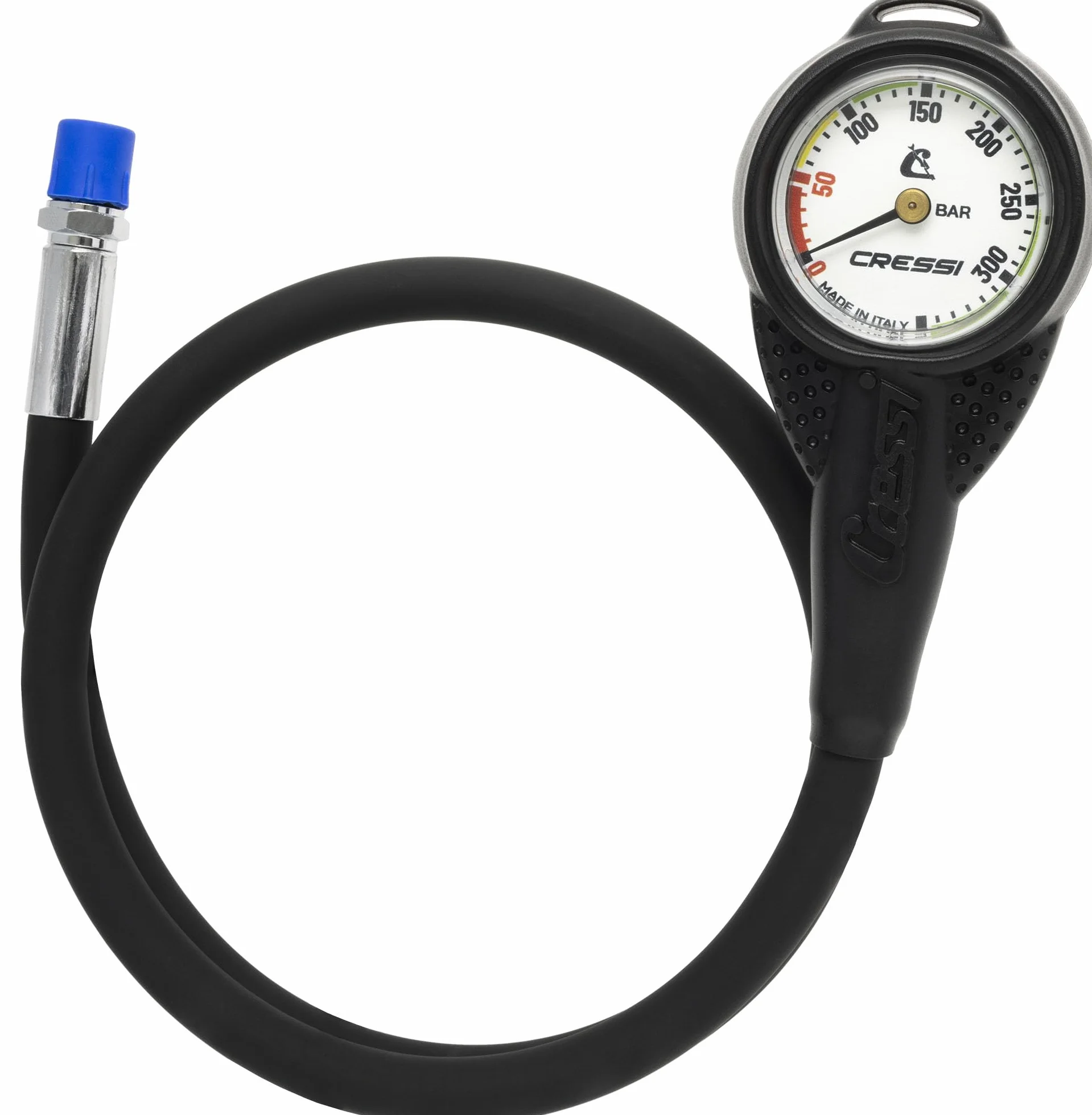 Cressi Mini SPG W/Rubber Housing Vale 300 C White (Bar) - Mini Manometro con Guscio in Gomma e Frusta HP, Bianco, Taglia Unica, Unisex