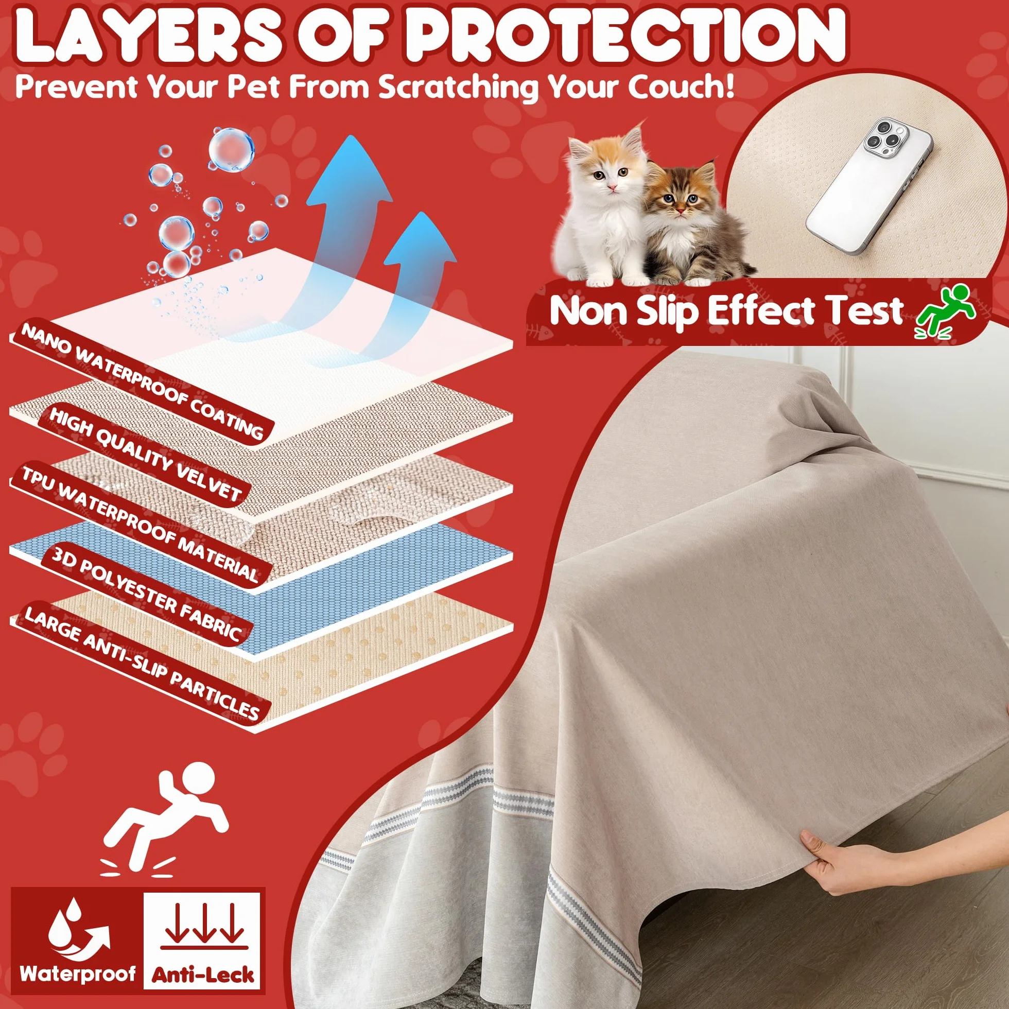 Loiion Gatto Divano, Copridivano Mobili Protector, Copridivani Impermeabile Resistente Alle Macchie E Ai Graffi per Cani e Gatti, Animali, Cachi, 380x230cm