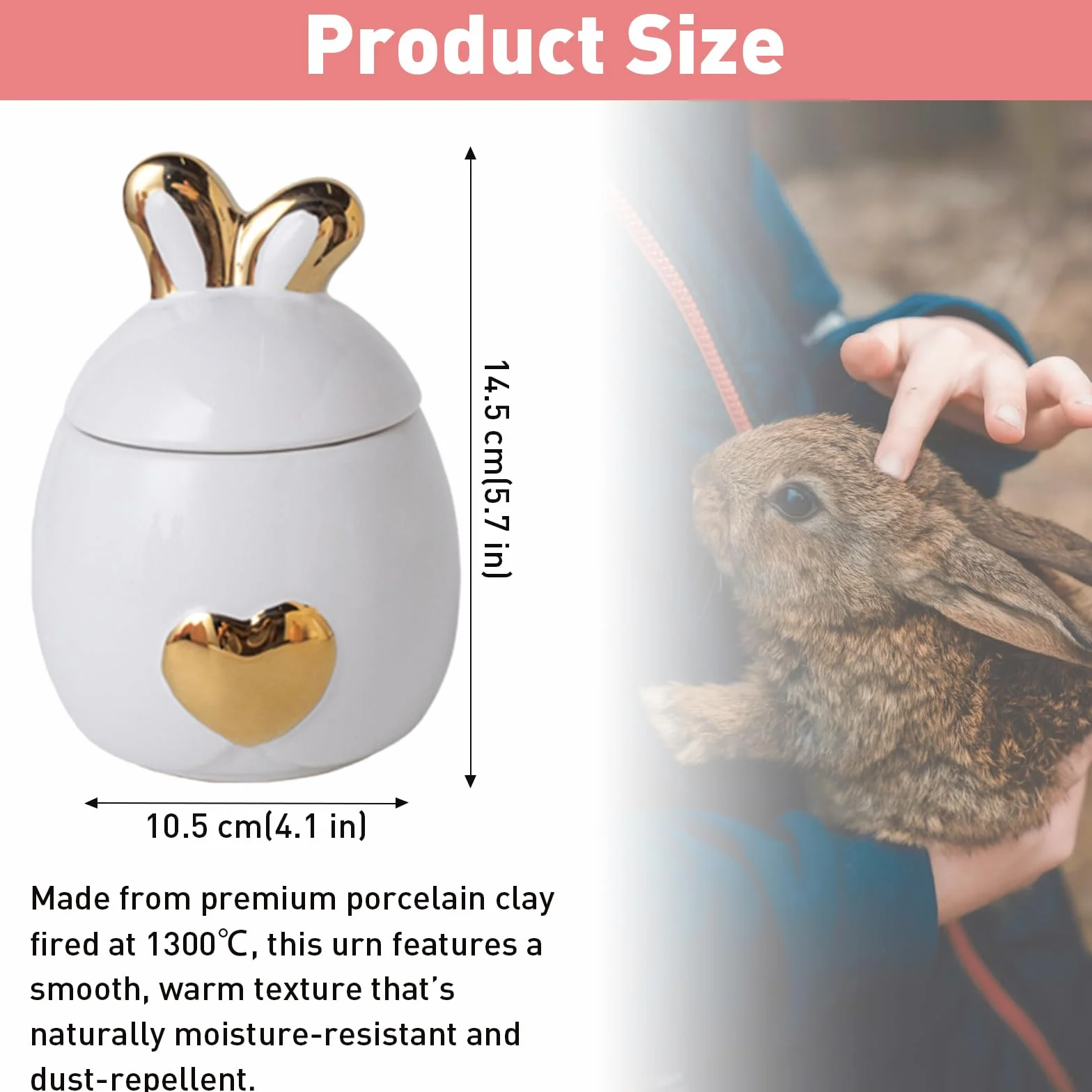 Ceramiczna urna dla zwierzaka w kształcie ucha królika 440 ml biała
