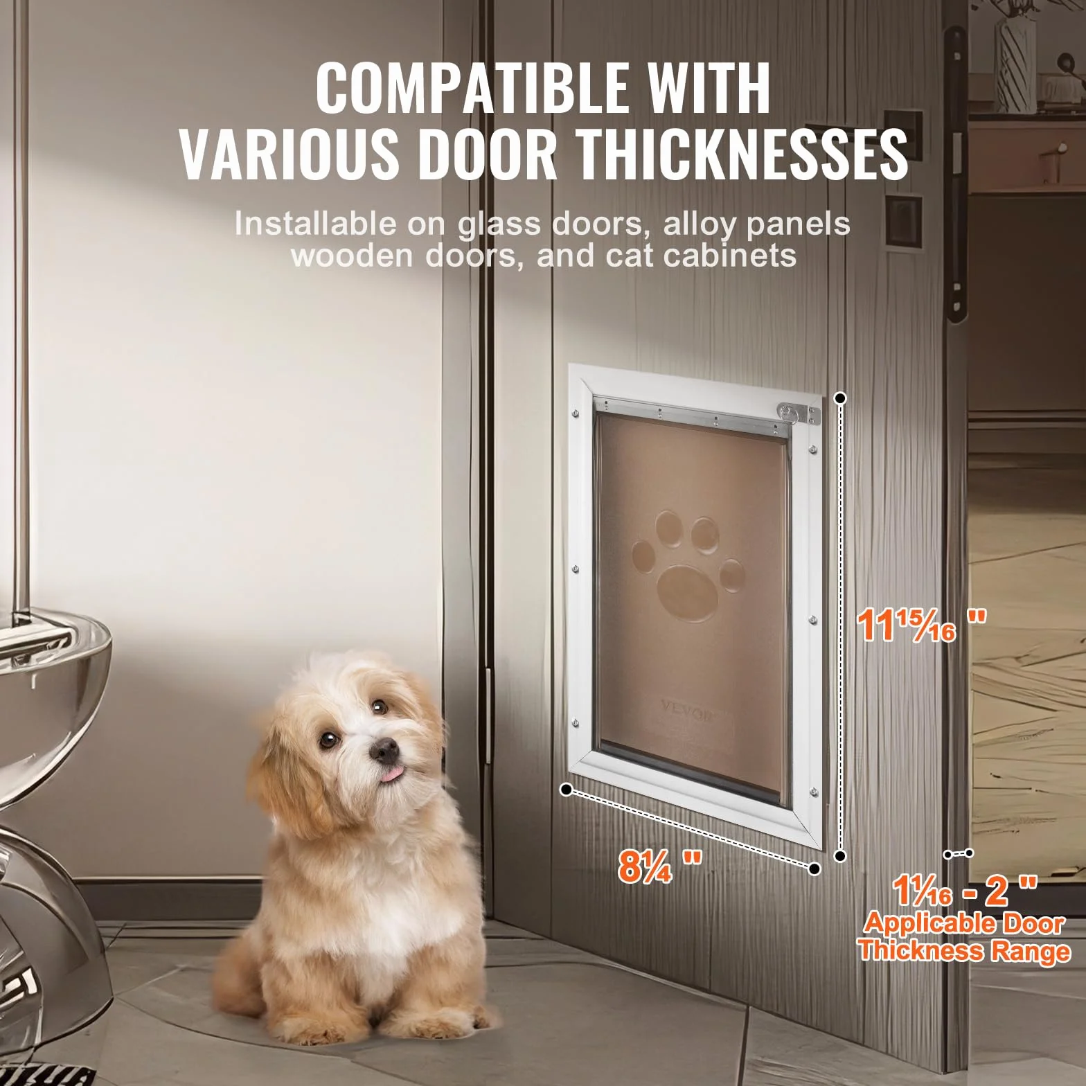 VEVOR Porta per Animali Domestici in Alluminio 210x303 mm Bianco Taglia S