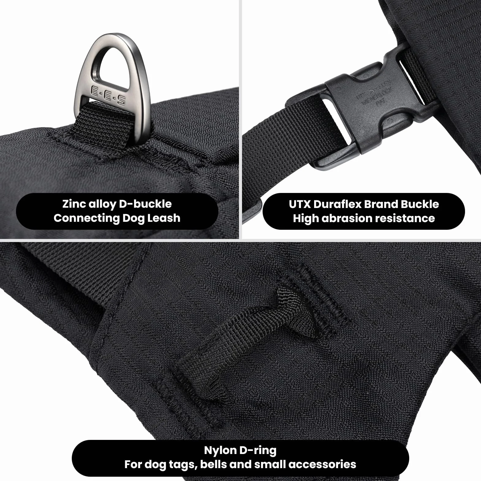 EXCELLENT ELITE SPANKER Zaino riflettente a forma di Y per cani con maniglie e tasche, senza anelli a D, leggero, attrezzatura da escursionismo per cani, caccia, viaggi.(BLK)