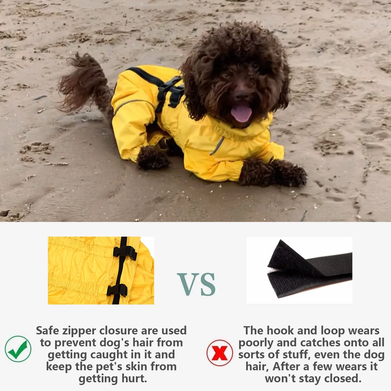 MOREZI Impermeabile per cani a collo alto, cappotto per cani impermeabile a quattro zampe, cerniera posteriore e polsini elastici, facili da indossare e da togliere e comodi da indossare-Giallo-S