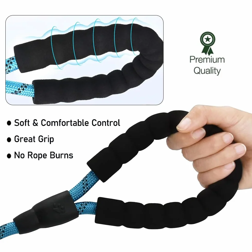 Corda in nylon resistente da 1,5 metri, Guinzaglio per Cani | Guinzaglio Addestramento con Manico Morbido | Per Cani Piccoli, Medi e Grandi (Blu, Gancio metallico)