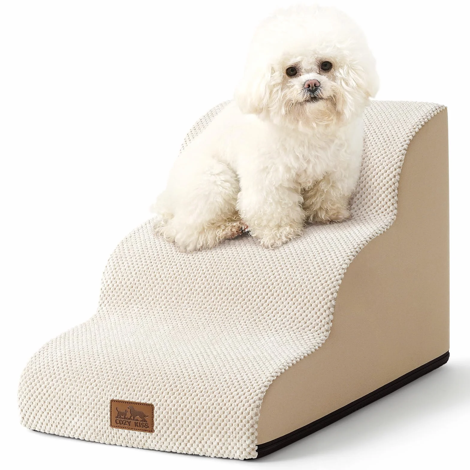 Scale per Cani di Piccola Taglia con Rampa per Gatti, 40x57x40cm, 3 Gradini, Beige