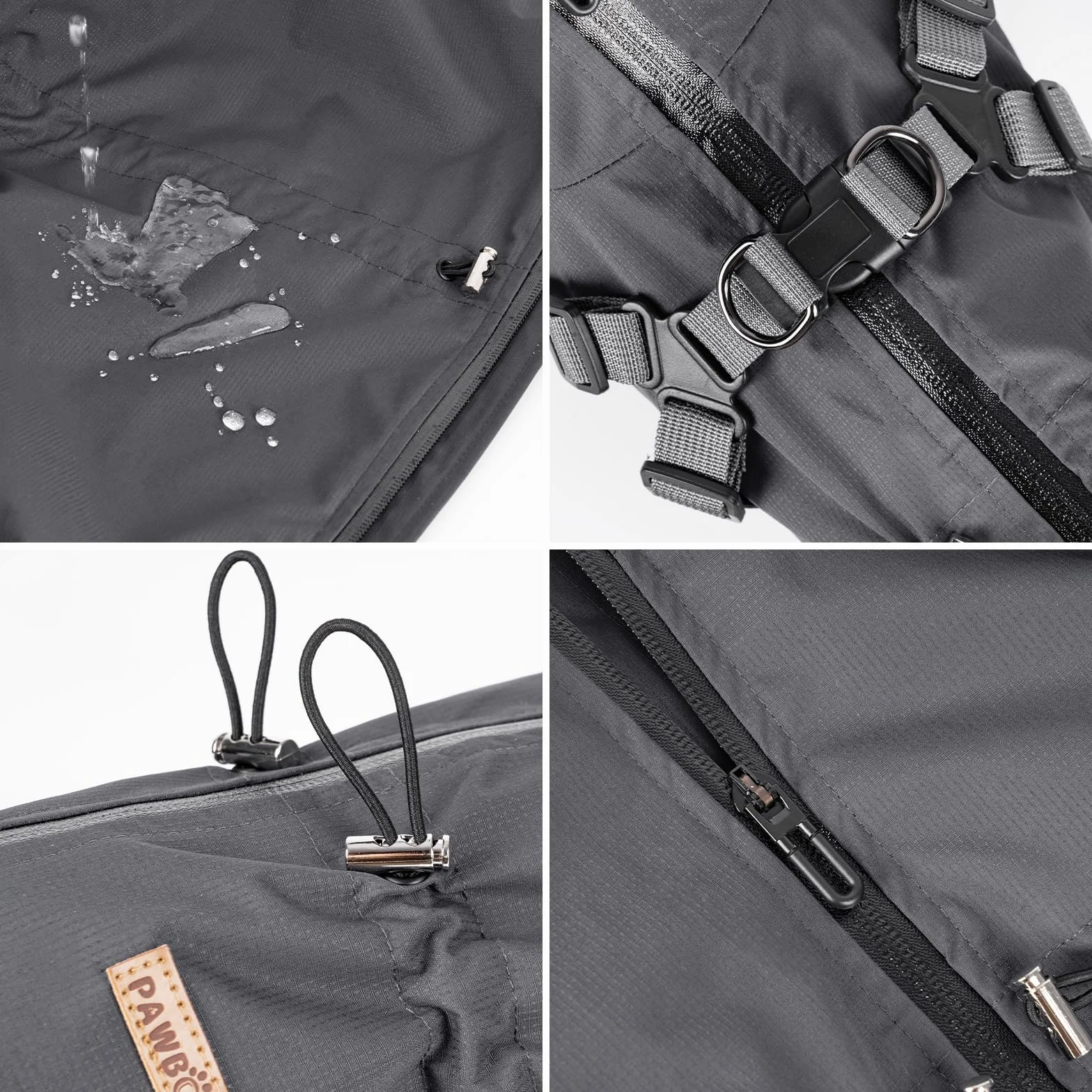 PAWBOSE Impermeabile per Cani con Imbracatura per Cani di Taglia Piccola, Media e Grande, Impermeabile Regolabile, Riflettenti, 4 Gambe, Bei Vestiti per Cani per l'estate, Grigio, 4XL