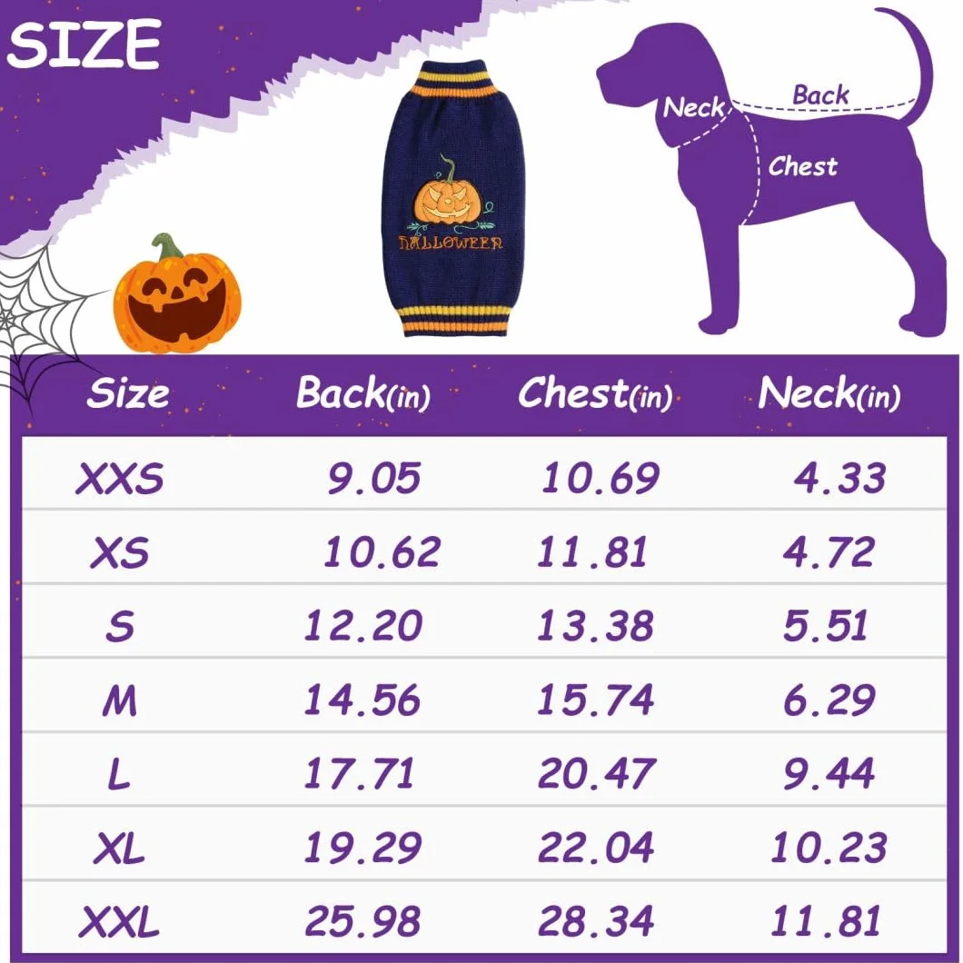 Costume Zucca Caldi Vestito Halloween per Cane Gatto Maglione Blu XS
