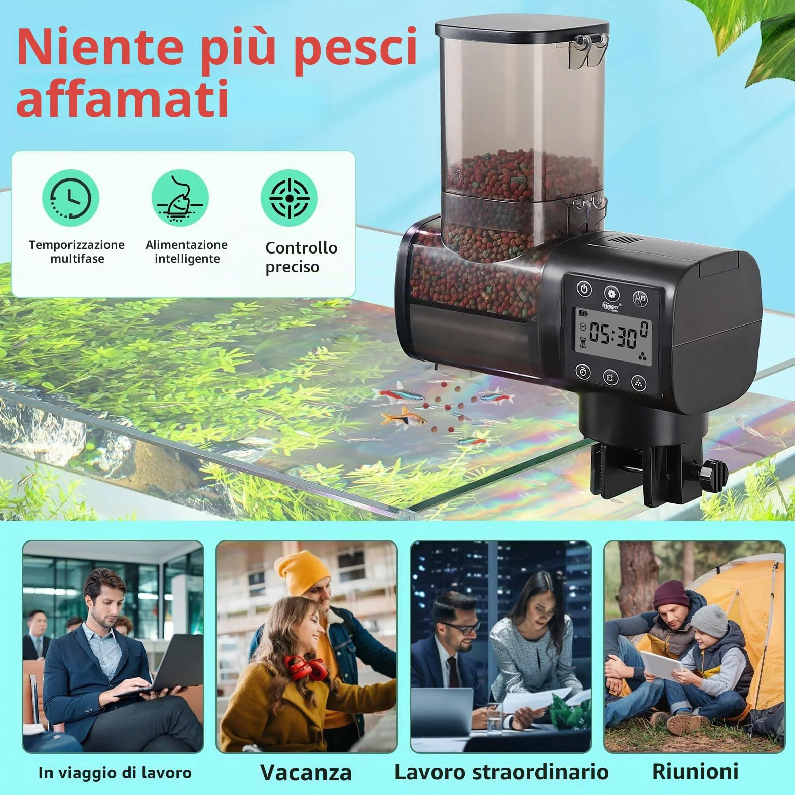 hygger Mangiatoia Automatica Acquario Pesci,500ml Alimentatore Automatico per Acquario con Display LCD Controller, Automatic Fish Feeder for Weekend Holiday(Battery Not Included)