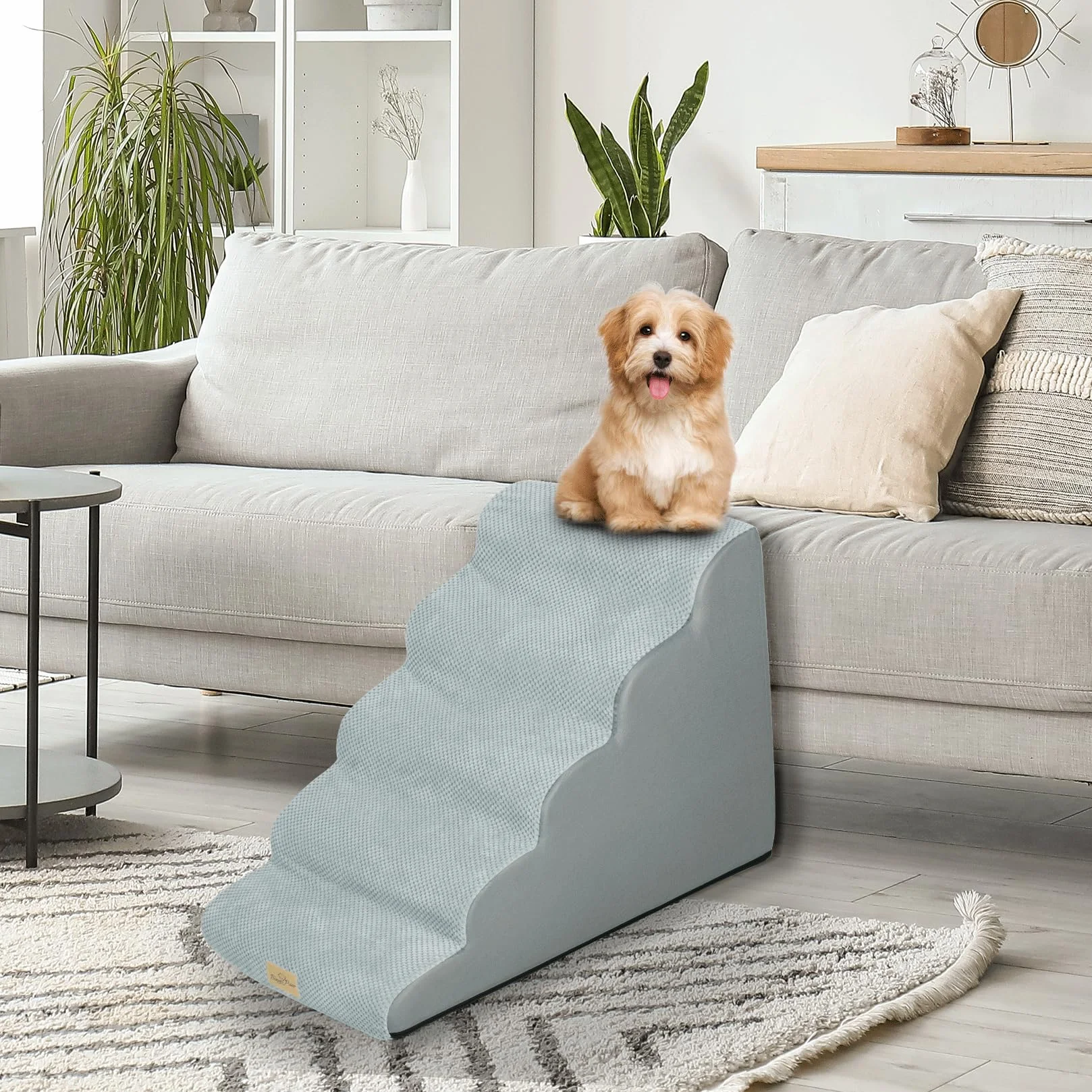 Scala per cani 5 Gradini Alto 56cm Antiscivolo in Spugna ad Alta Densità Fodera Rimovibile