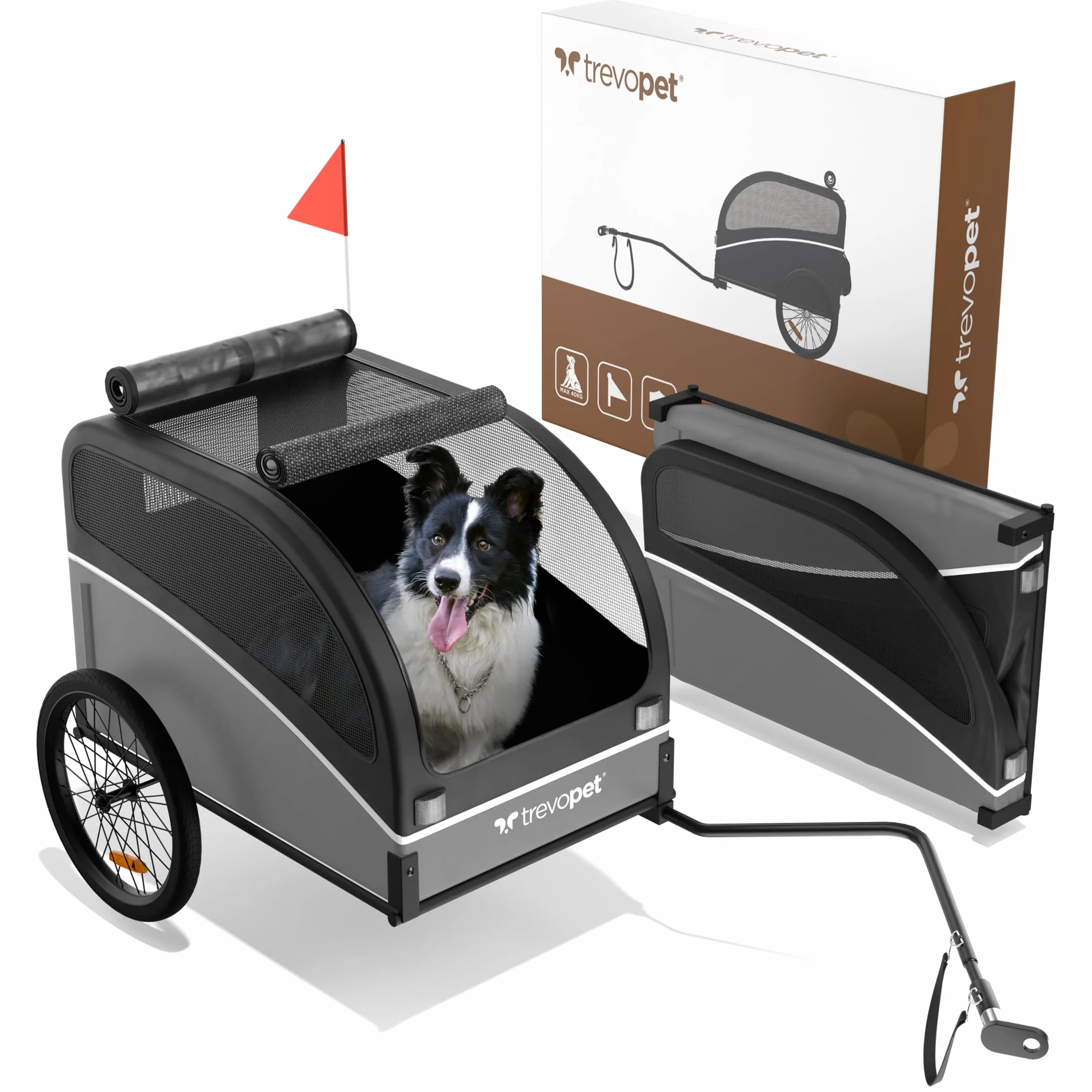 Rimorchio Bici Cani – Carrello per Cani Pieghevole fino a 40 kg – Carrello Bici per Cani con Gancio e Catarifrangenti – Carrello Cane – Rimorchio Cane – Compatibile con E-Bike