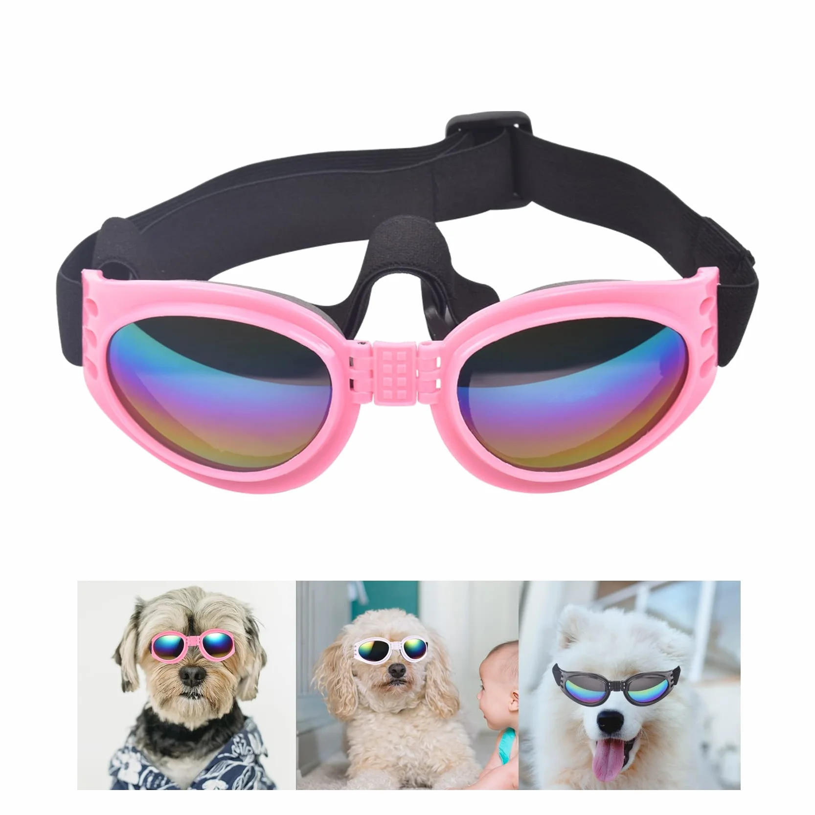 JIABEIUS - Occhiali da sole per cani, antivento, anti-appannamento, protezione UV, per gatti e cani di piccola taglia (rosa)