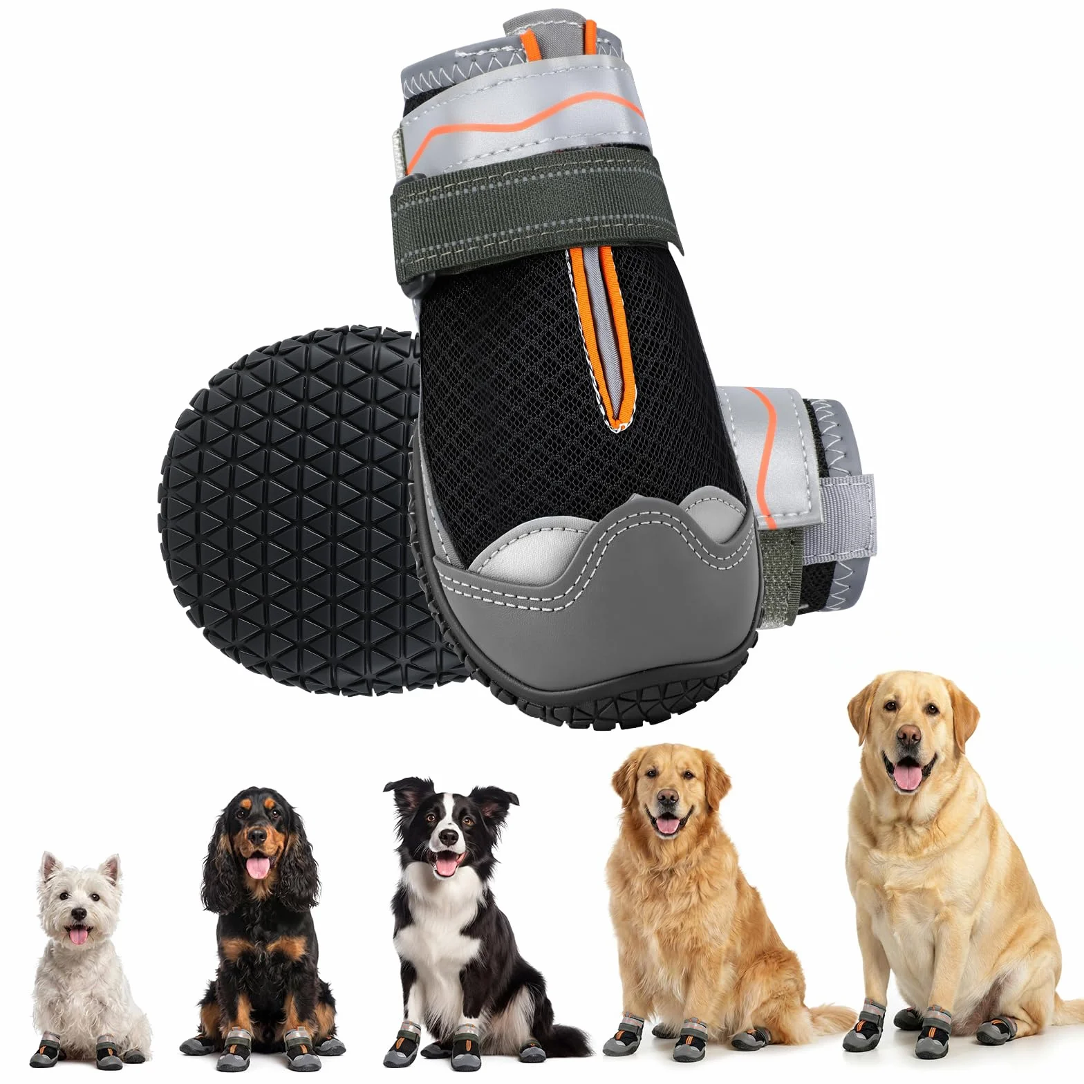Gimars Scarpe per Cani Antiscivolo, Stivaletti per Cani con Suola in Gomma, Traspiranti e Resistenti, Protezione Zampe per Interno ed Esterno, per Cani Piccoli Medi Grandi, 2 Unità Nero #5