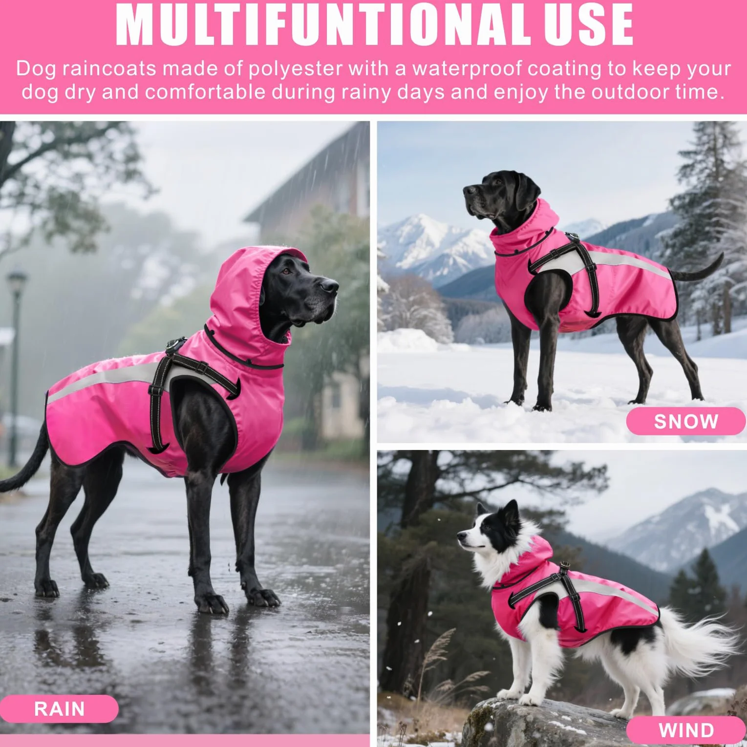 Impermeabile per Cani Cappotto Ombrello Pioggia Cane Piccoli Medi Grandi Cuccioli S-XXL Rosa XL