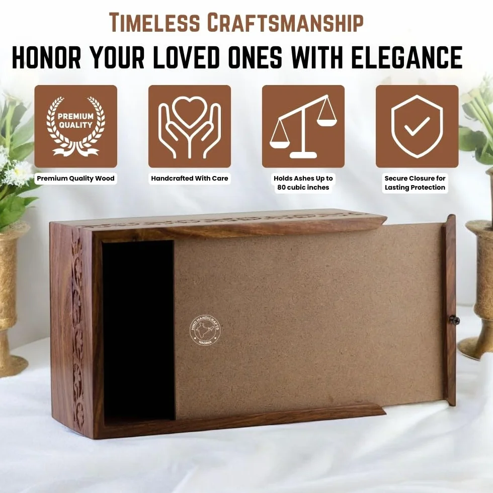 Scatola per urna in palissandro per ceneri umane per adulti, urna in legno fatta a mano con intagli floreali, regalo commemorativo (media: 17,8 x 12,7 x 8,9 cm, 90 cu)