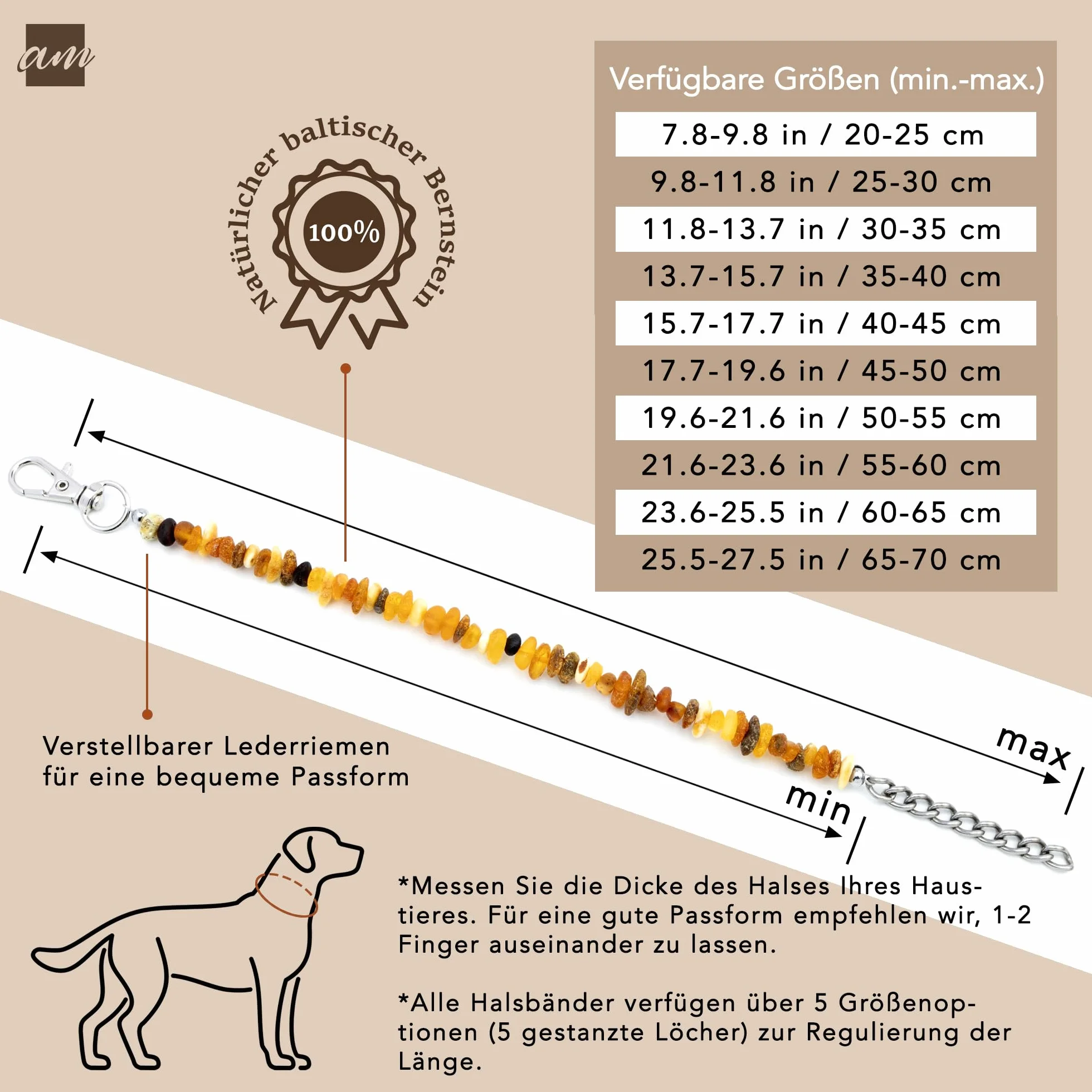 Amberta Collare in Ambra Baltica per Cani e Gatti | Collare per Gatti in Ambra