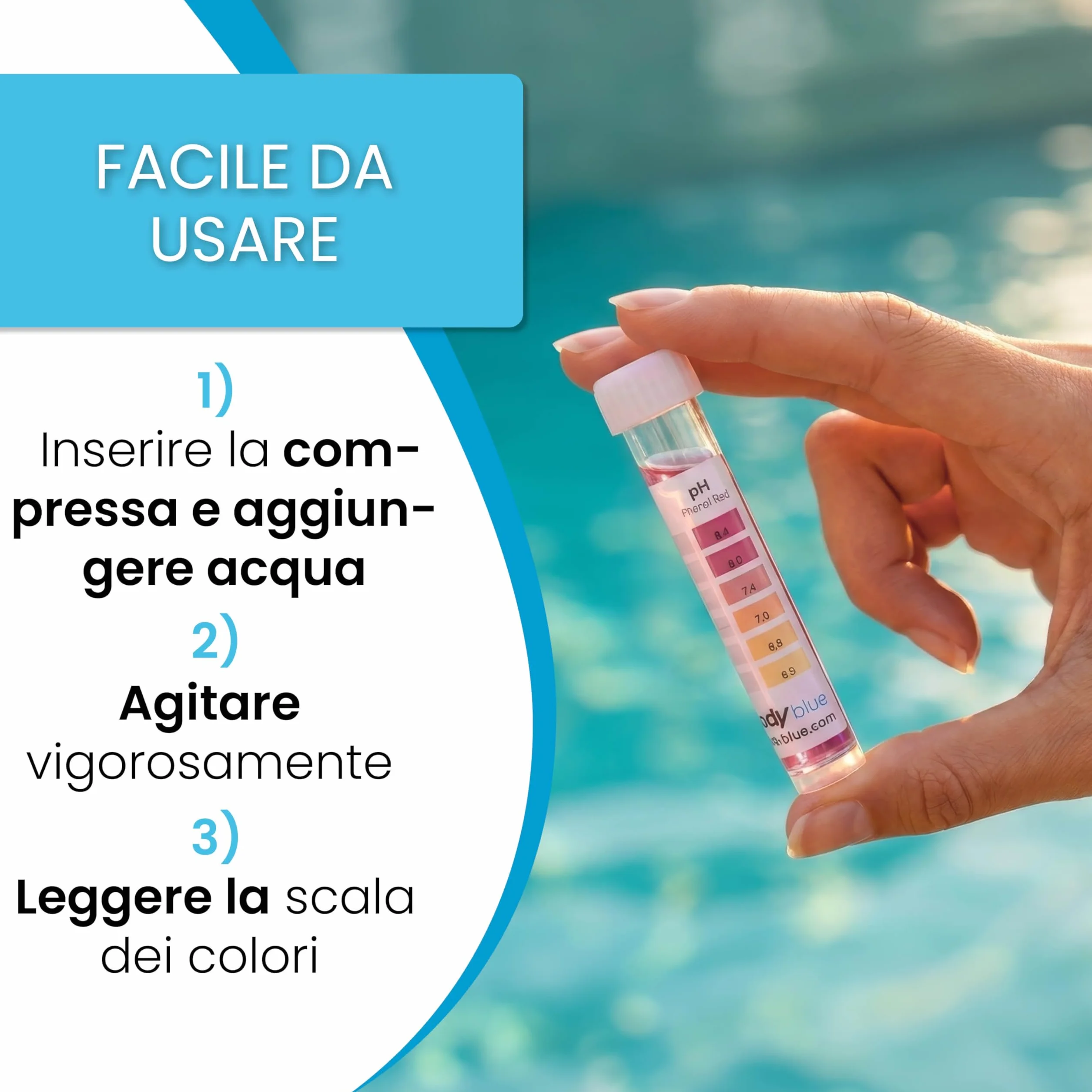 Pastiglie Test Rapido pH e Cloro 80 (40x Phenol Red + 40x DPD1) con provetta – per piscina, spa, acquario – Made in Germany