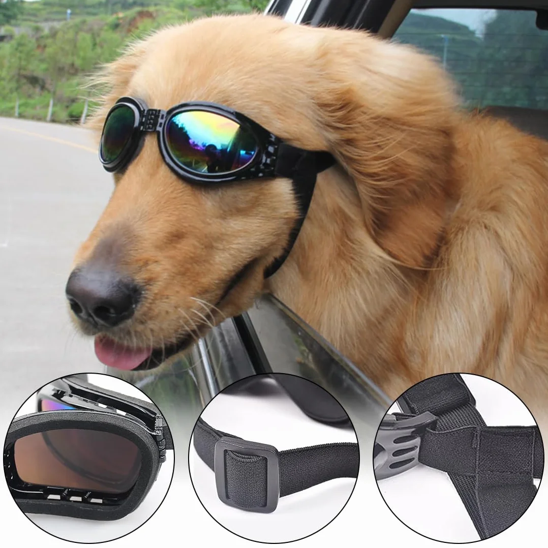 Occhiali Per cani, Occhiali da Sole Cani con Cinturini Regolabili, Accessori Cani Domestici Occhiali, Occhiali da Sole Cani， Protezione UV, Occhiali da Sole e Protettivi per Cani