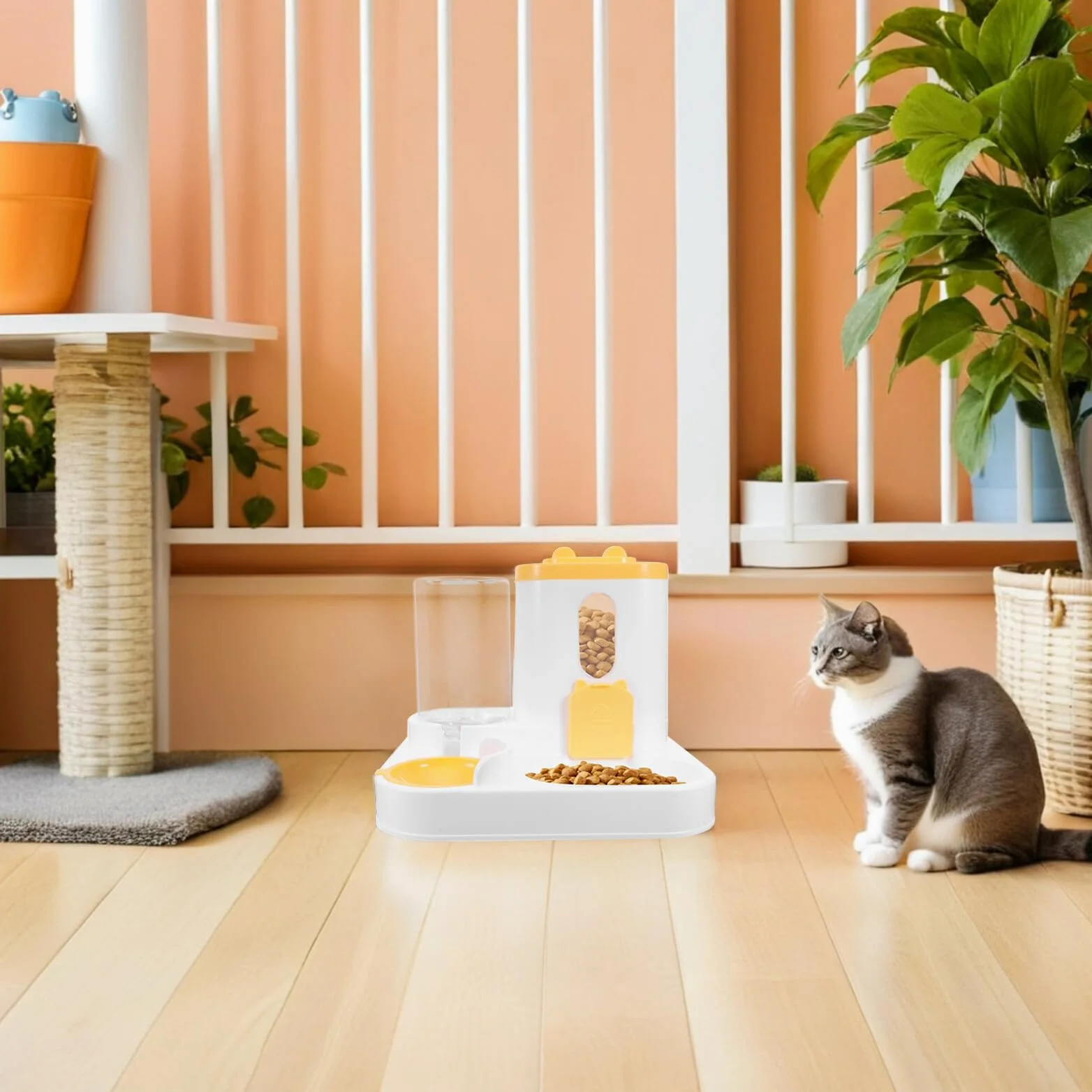 Sosoport Distributore Automatico di Cibo e Ciotola D’Acqua per Gatti e Cuccioli Mangiatoia per Alimentazione Lenta Sensore di Rifornimento Grande Capacità Silenzioso per Animali
