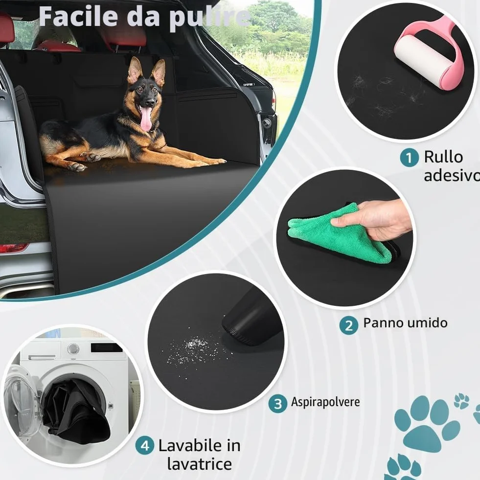 KYG Telo Auto per Cani Universale Impermeabile e Resistente Telo Bagagliaio Auto con Protezione Laterale Telo Cane Auto Bagagliaio Facile da Pulire per Auto, SUV e Camion, 185 * 105 * 38cm - Nero