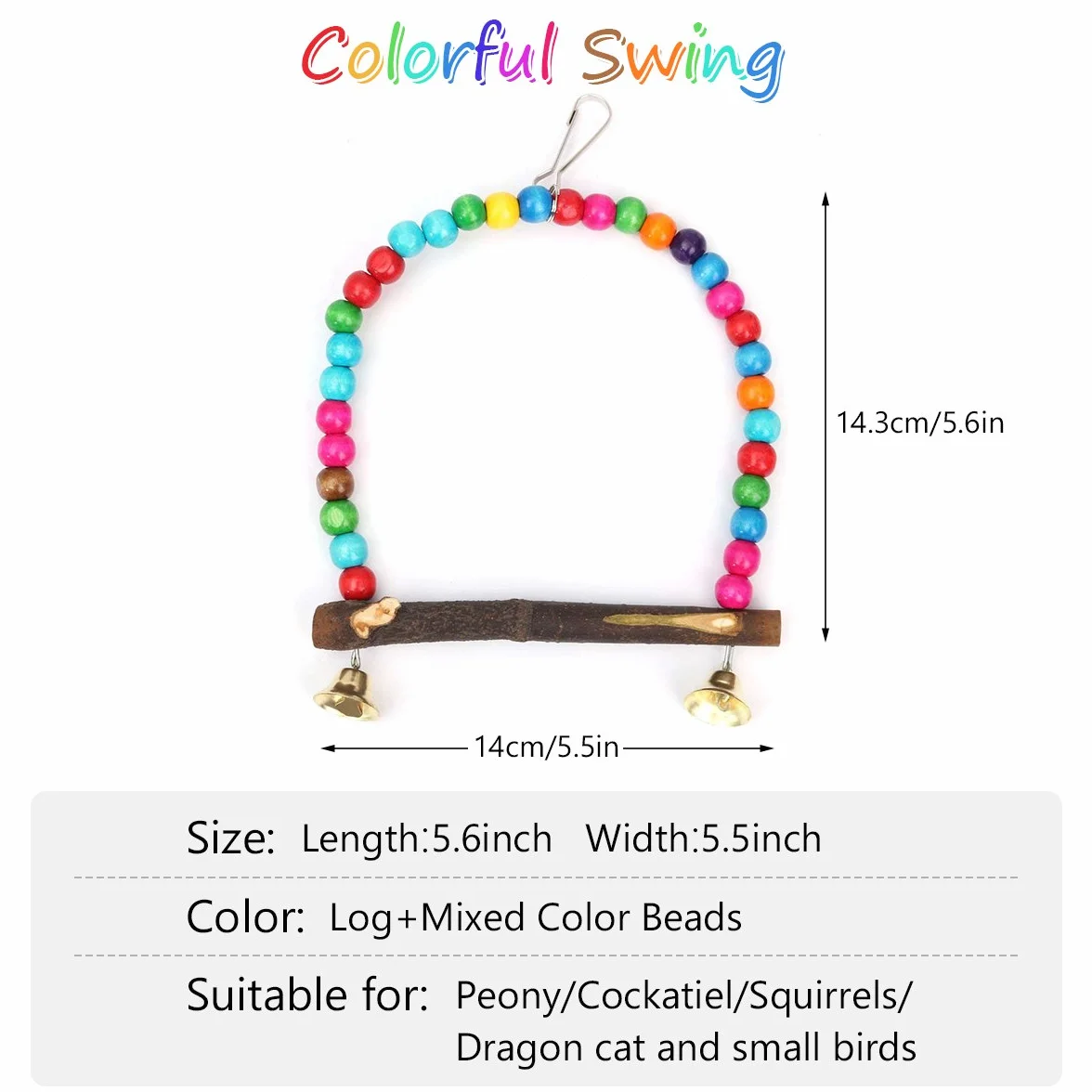 Yosoo Altalena in legno per uccelli 14x14,3 cm Giocattoli per pappagallini Natale multicolore