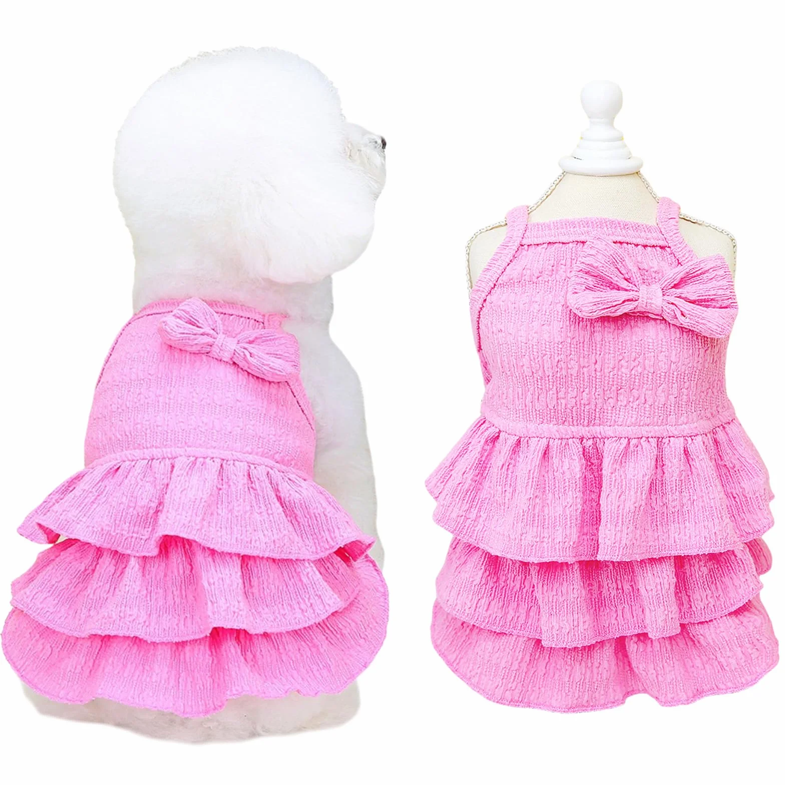 Vestito per gatti per cani di taglia piccola e media, per ragazze, a strati, torta, vestito per cuccioli, con fiocco, grazioso vestito estivo per cani, per Yorkie e Chihuahua (rosa, L (3-4