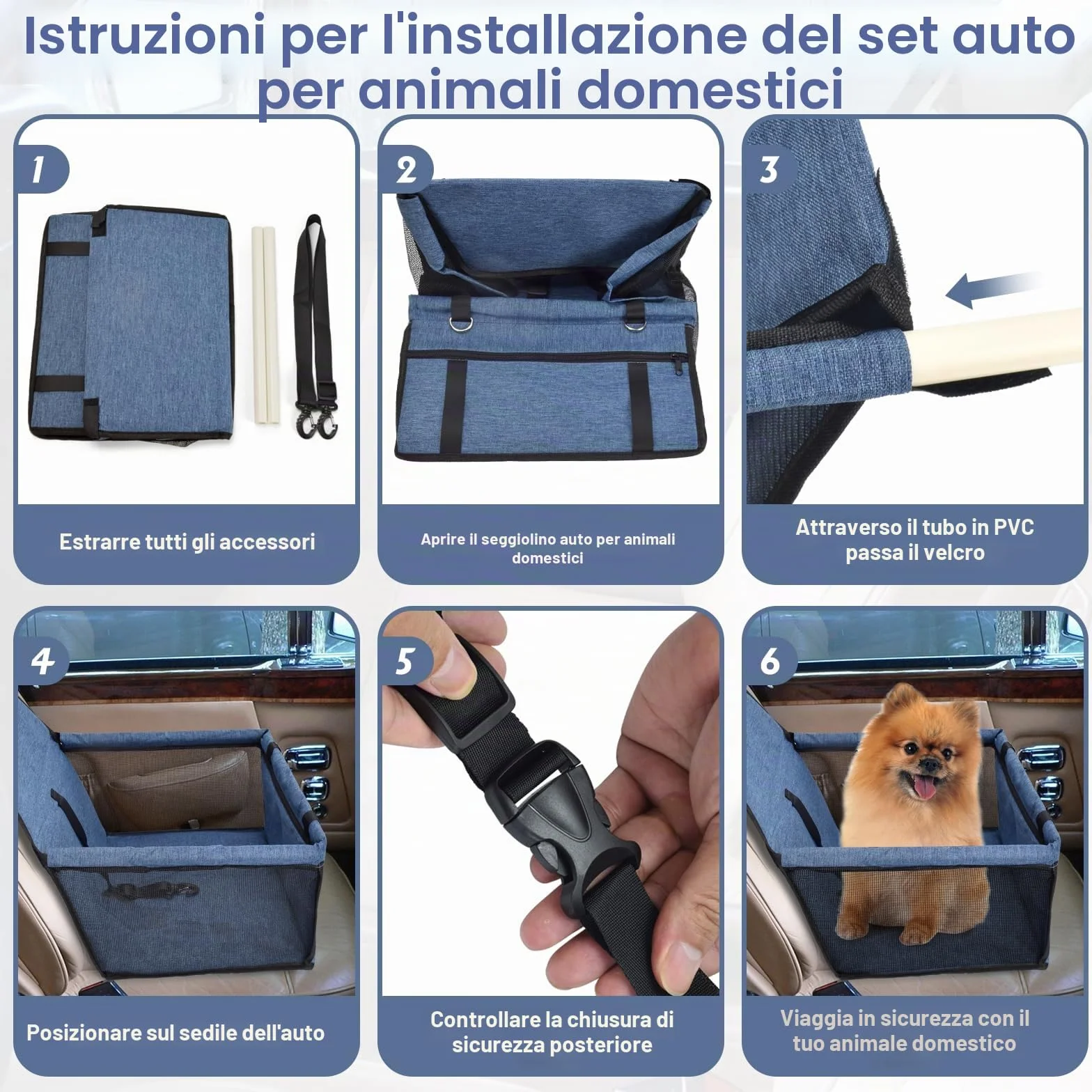 CIMOYBAI Seggiolino auto extra stabile per cani piccola media taglia pieghevole blu navy