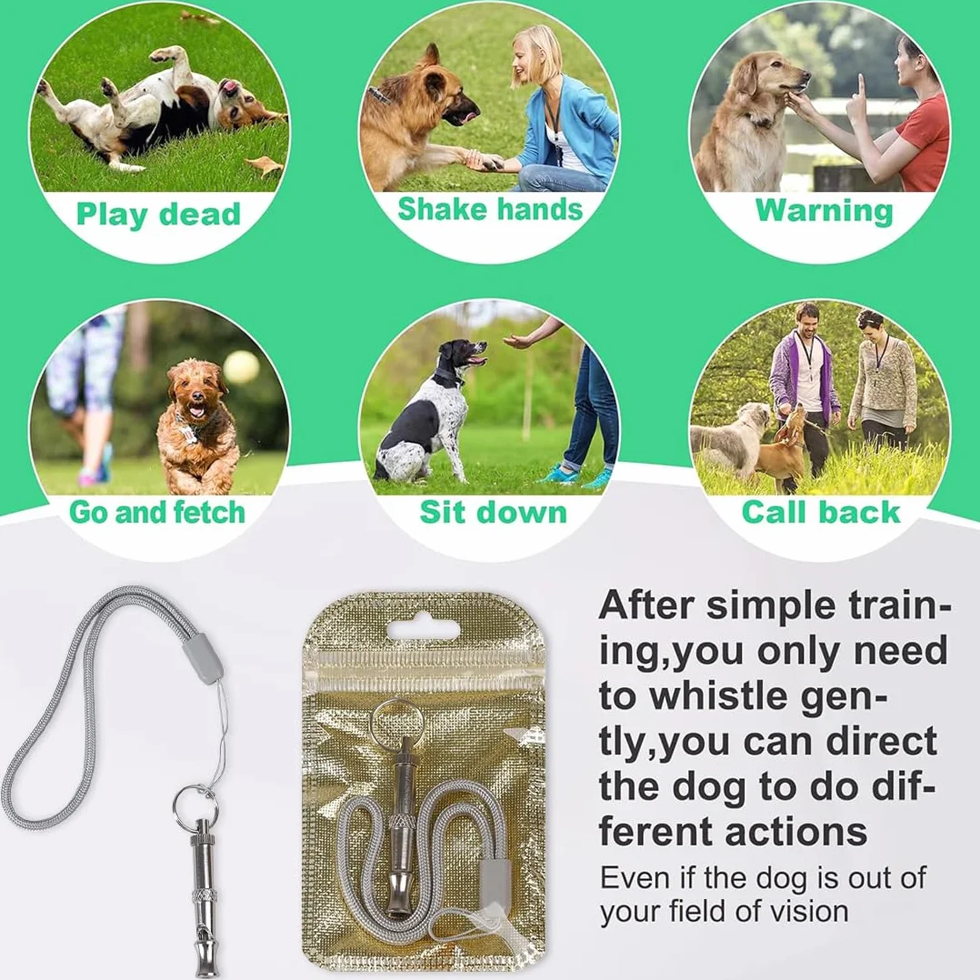 2 Pezzi Fischietto per Cani, Fischietto per Animali Domestici ad ultrasuoni in Acciaio Inossidabile con Cordino da Polso, Professionale a frequenza Regolabile per l'addestramento al richiamo