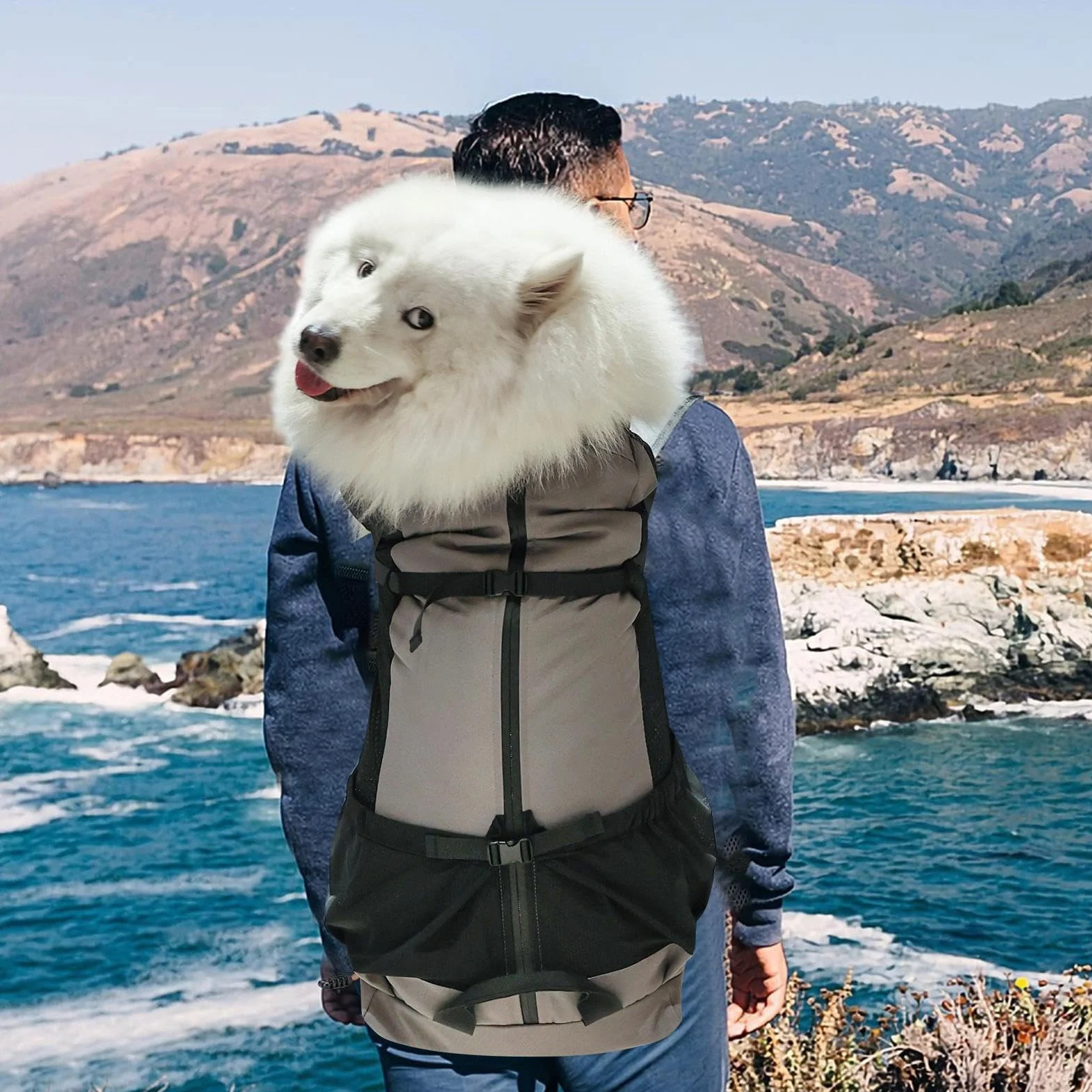 Zaino per cani – 43 cm grande borsa per animali domestici, spallacci ergonomici, zaino da viaggio in rete traspirante | robusto e multifunzionale trasportatore di cani per passeggiate, campeggio