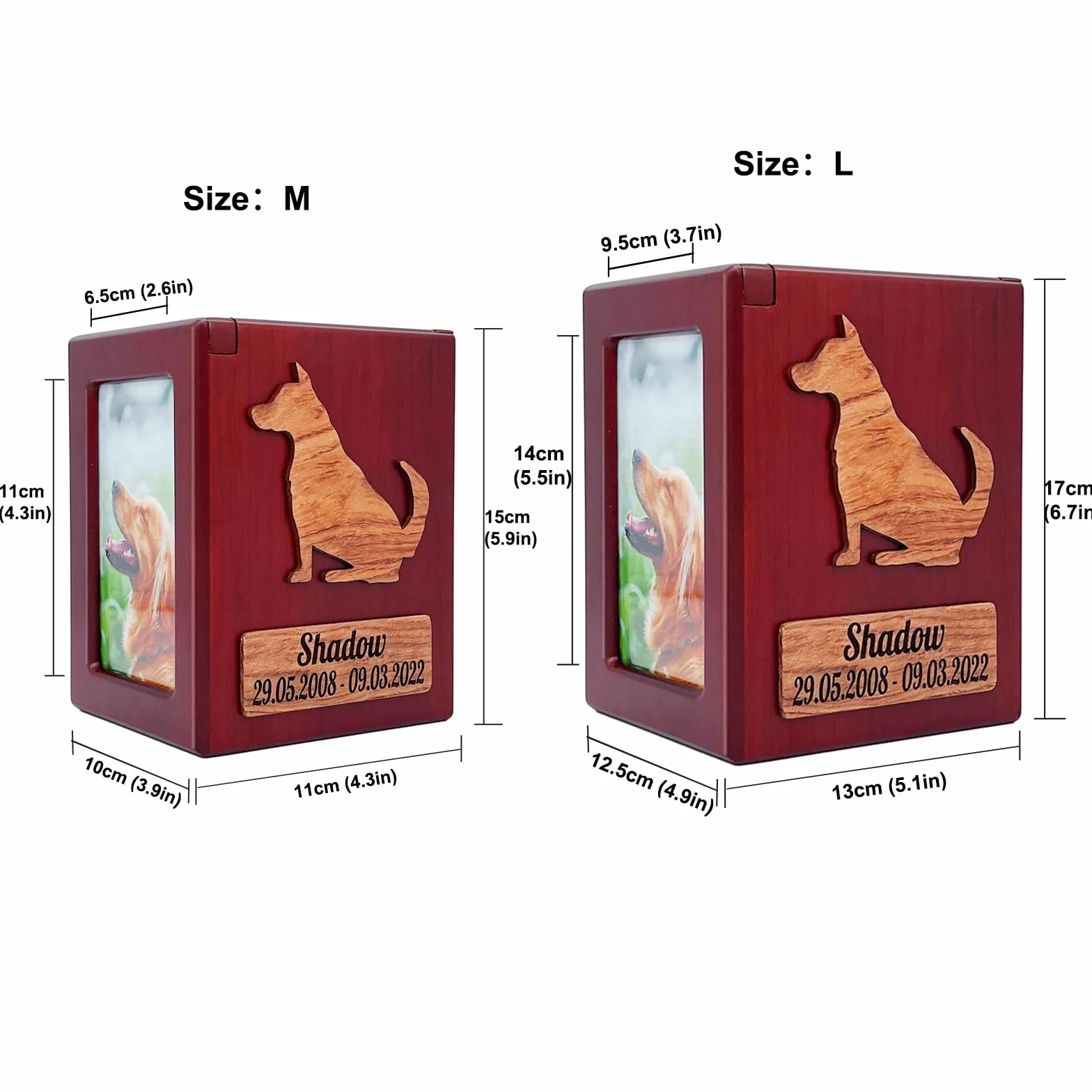 nome e data personalizzati, incidere il testo della benedizione, urna personalizzata, urna per animali domestici per cani e gatti, scatola di legno souvenir. (F)
